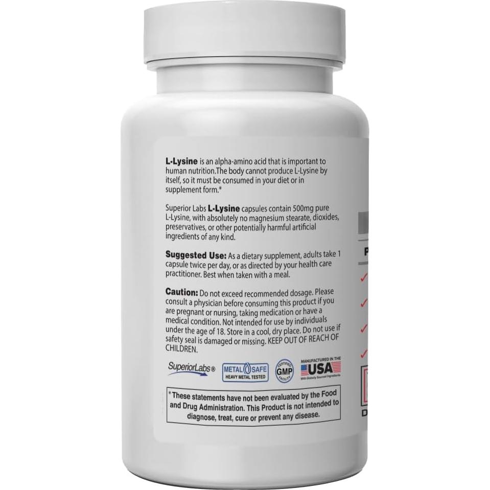 Cápsulas de L-Lisina 500 mg Superior Labs - Apoya Inmunidad y Masa Muscular