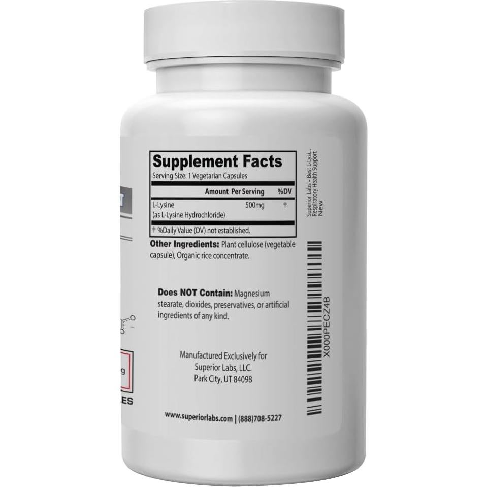 Cápsulas de L-Lisina 500 mg Superior Labs - Apoya Inmunidad y Masa Muscular