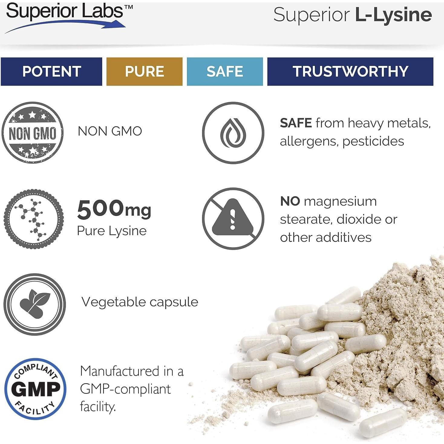 Cápsulas de L-Lisina 500 mg Superior Labs - Apoya Inmunidad y Masa Muscular