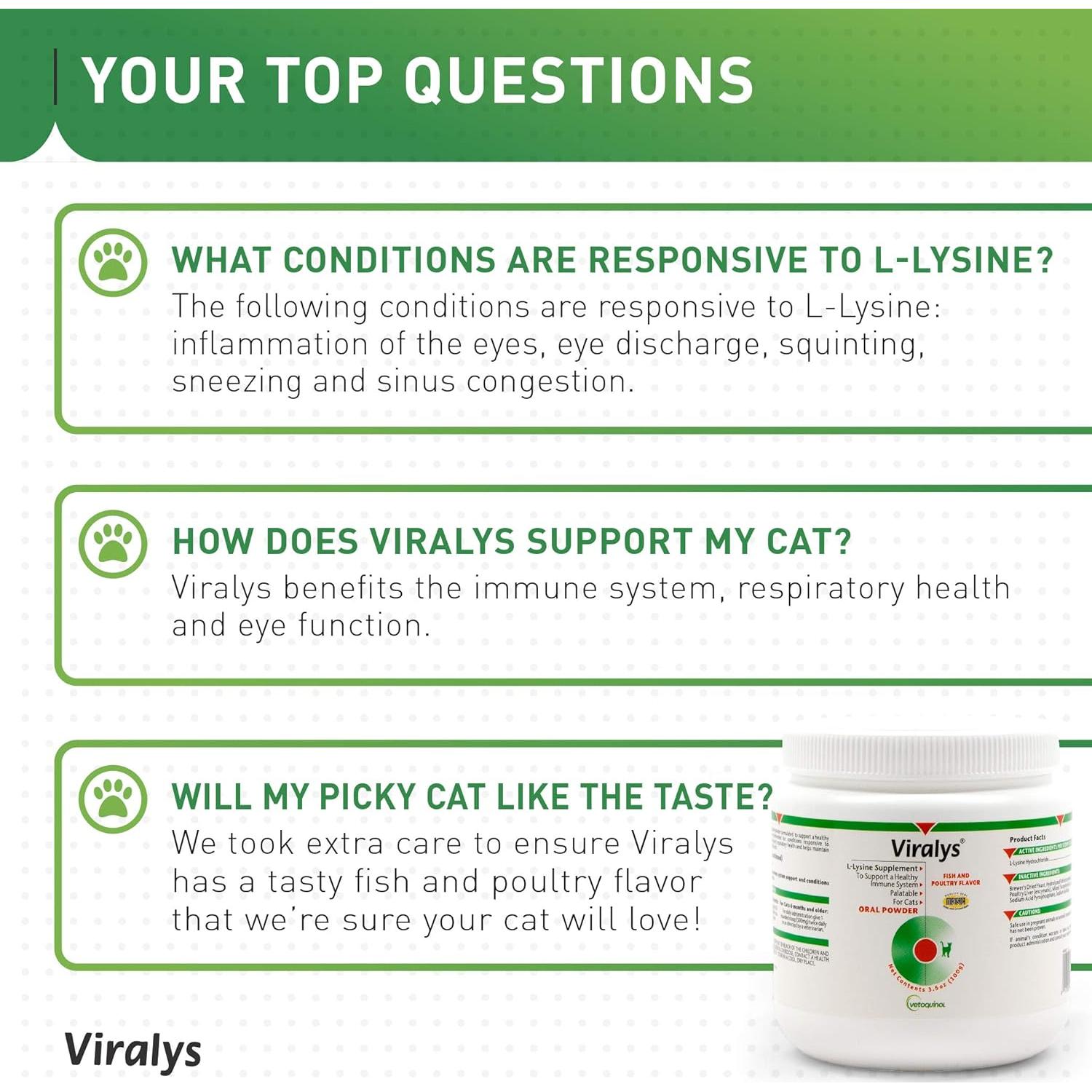 Vetoquinol Viralys Polvo L-Lisina 100g para Gatos y Gatitos