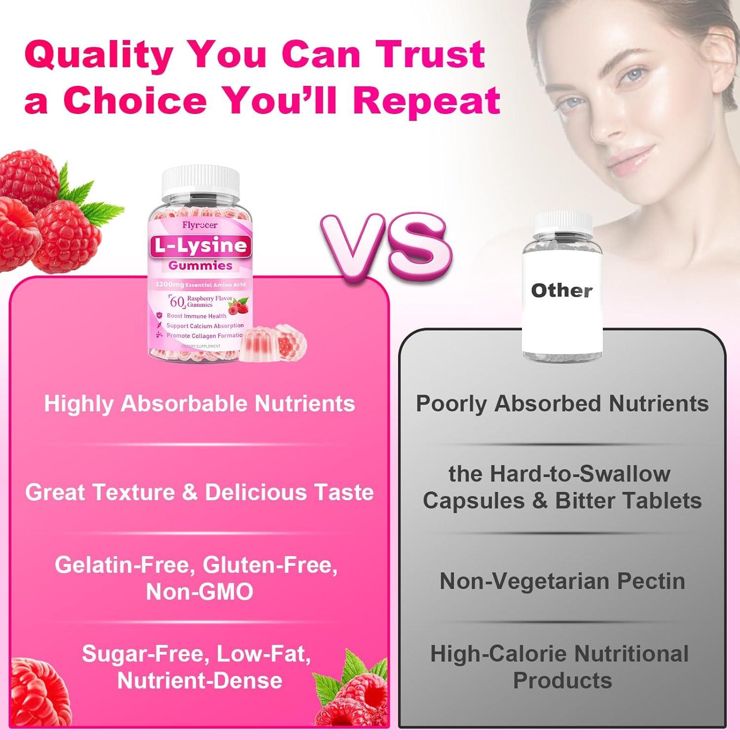 Gomitas de L-Lisina 1000mg Flyrocer, 120 unidades, veganas