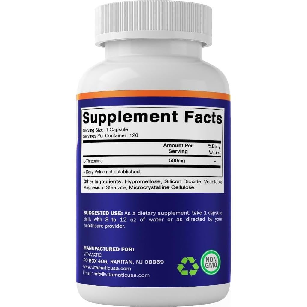 Vitamatic L-Treonina 500mg - 120 Cápsulas Vegetales Salud Hepática