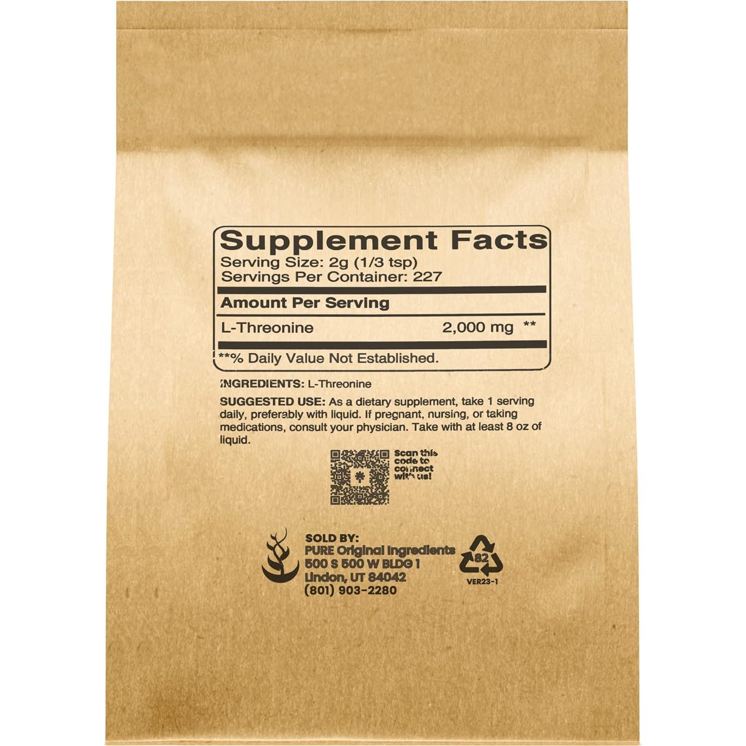 L-Treonina en Polvo 450g - Ingredientes Originales Puros