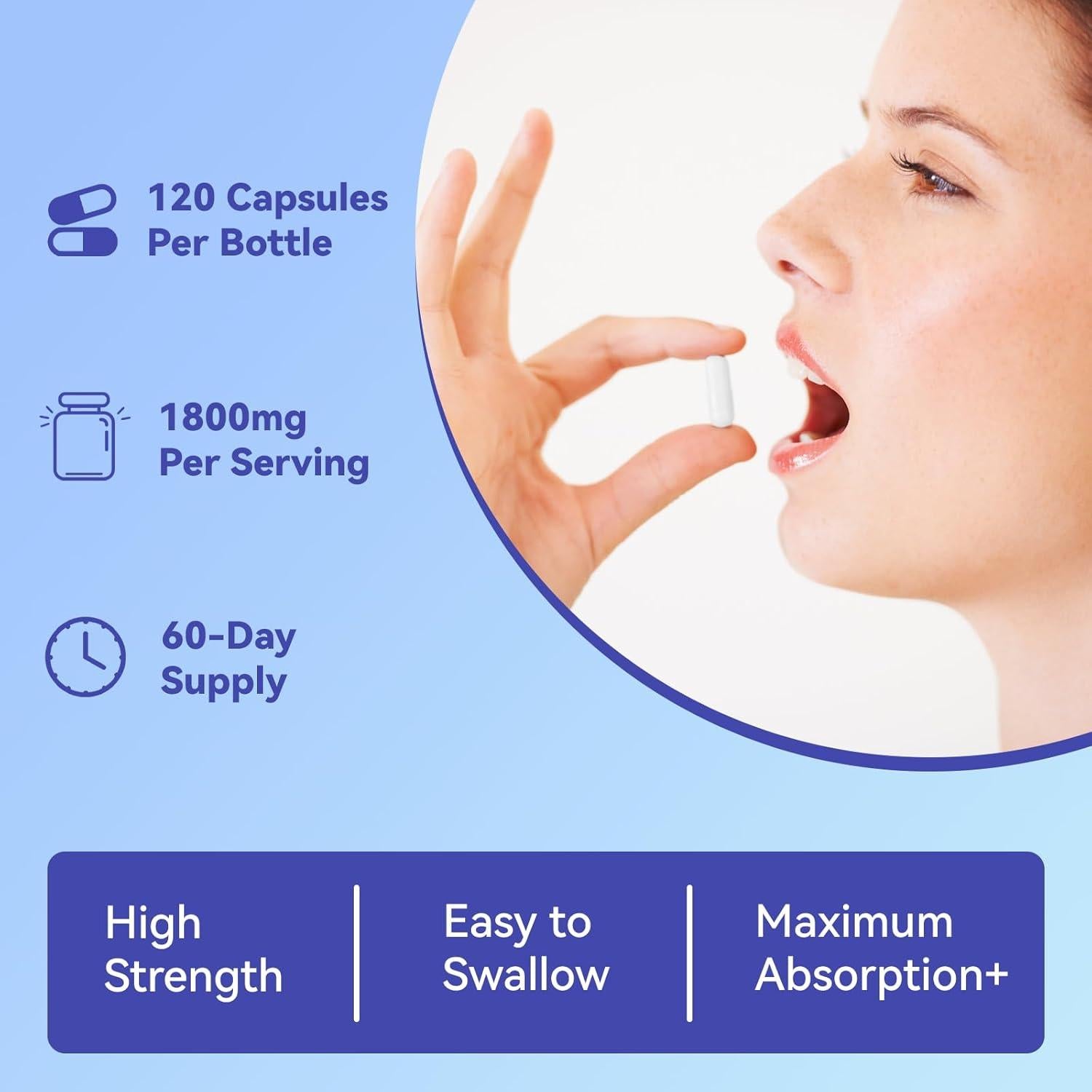 Suplemento de Magnesio Agumoon 1800mg + Vitamina D3 K2 120 Cápsulas