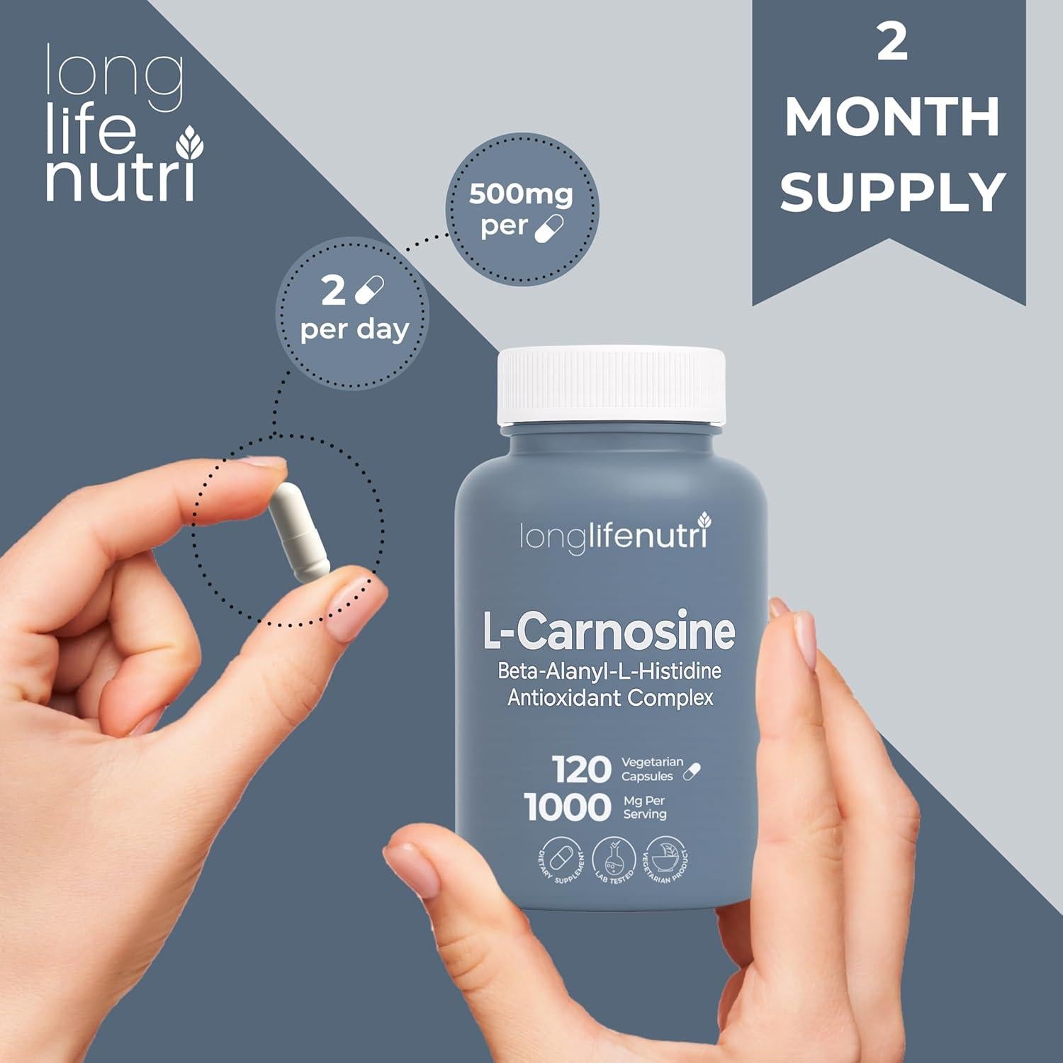 LongLifeNutri L-Carnosina 1000mg - 120 Cápsulas Vegetarianas