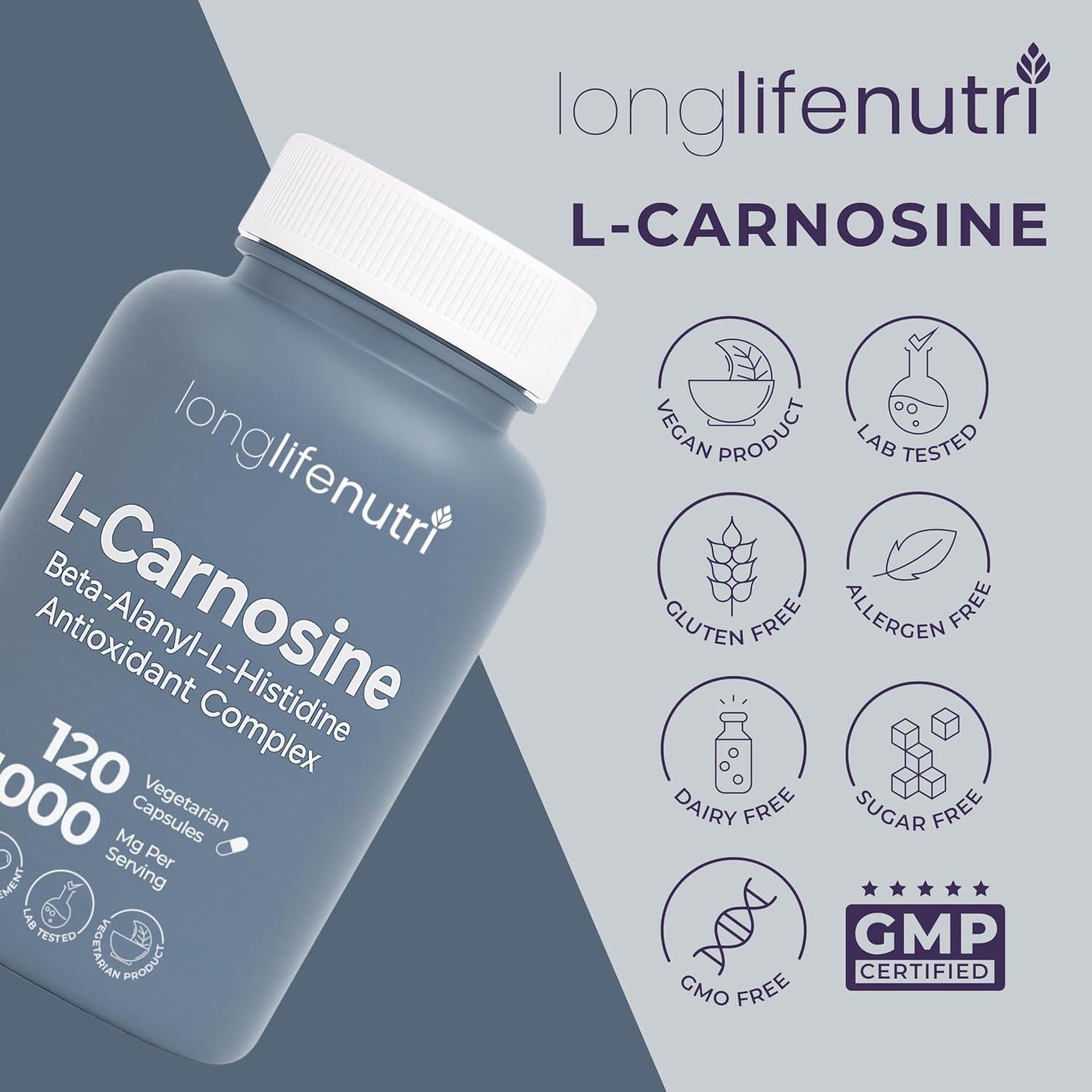 LongLifeNutri L-Carnosina 1000mg - 120 Cápsulas Vegetarianas