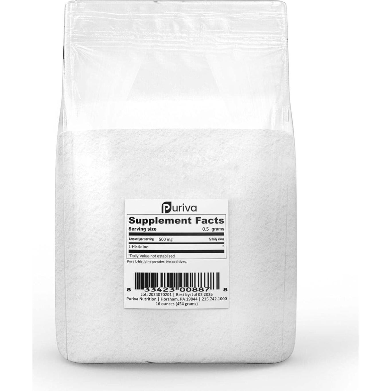 Polvo de L-Histidina 0.45 kg Puriva Nutrition Sin Aditivos