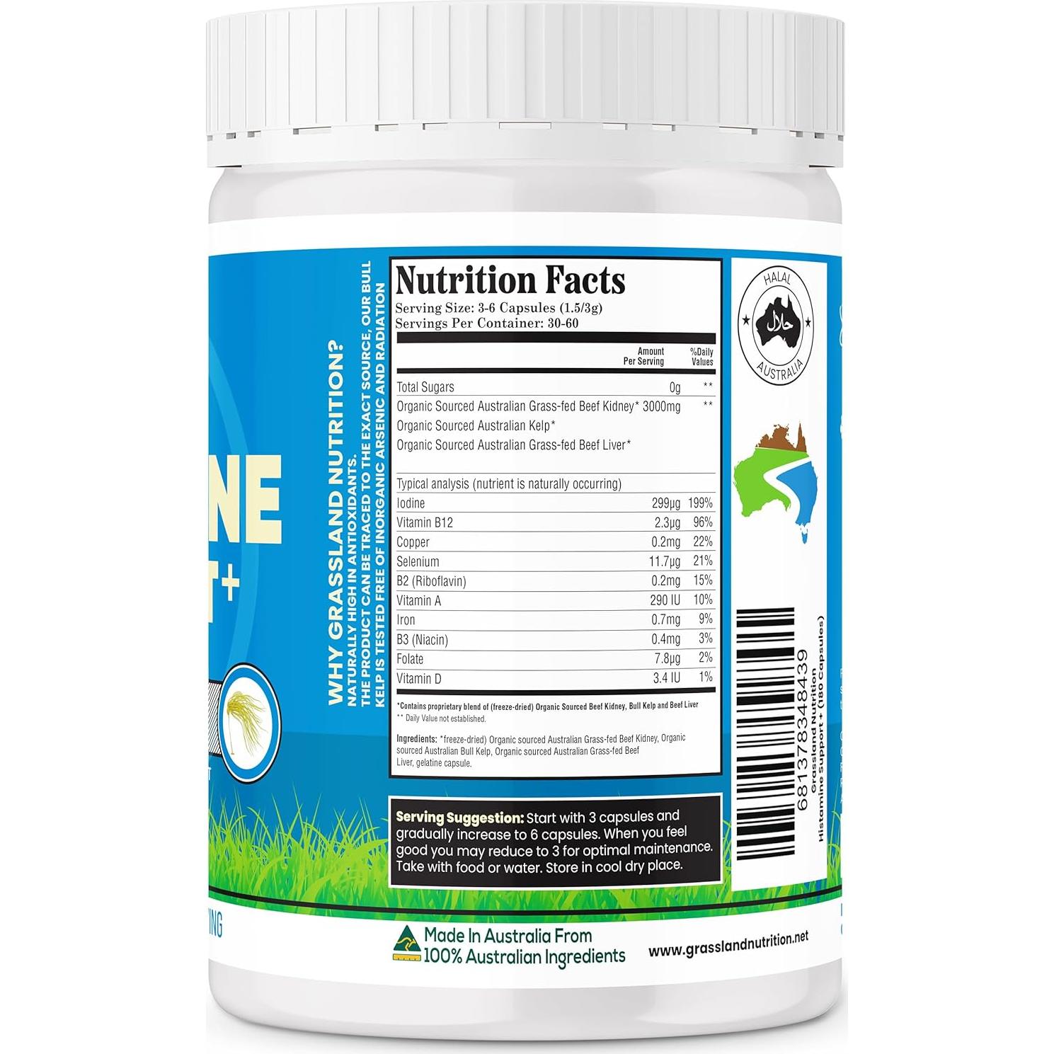 Cápsulas Orgánicas de Riñón de Res Grassland Nutrition 180 Uds