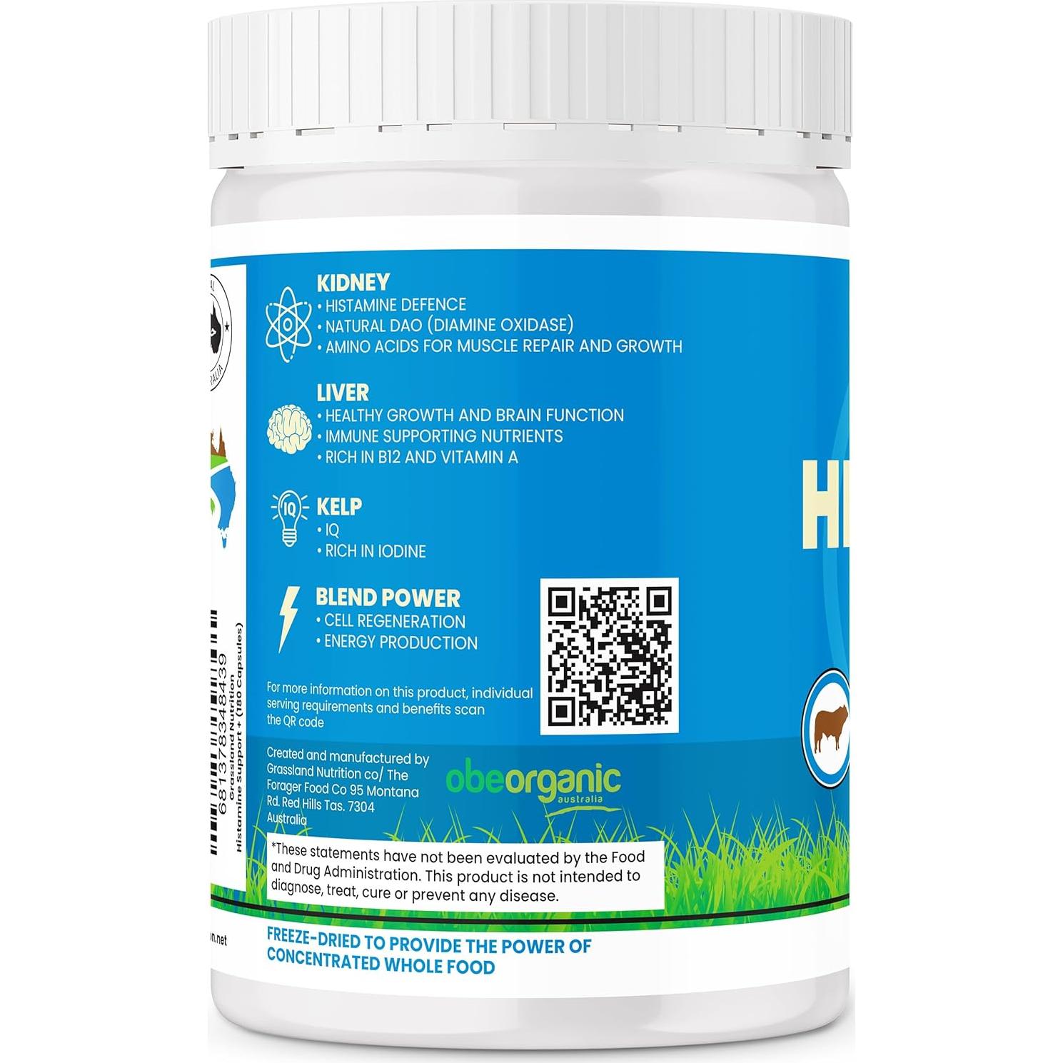 Cápsulas Orgánicas de Riñón de Res Grassland Nutrition 180 Uds