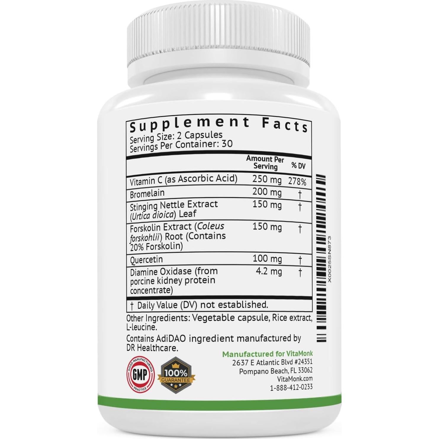 Suplemento HistaResist VitaMonk 60 Cápsulas - Bloqueador Histamina