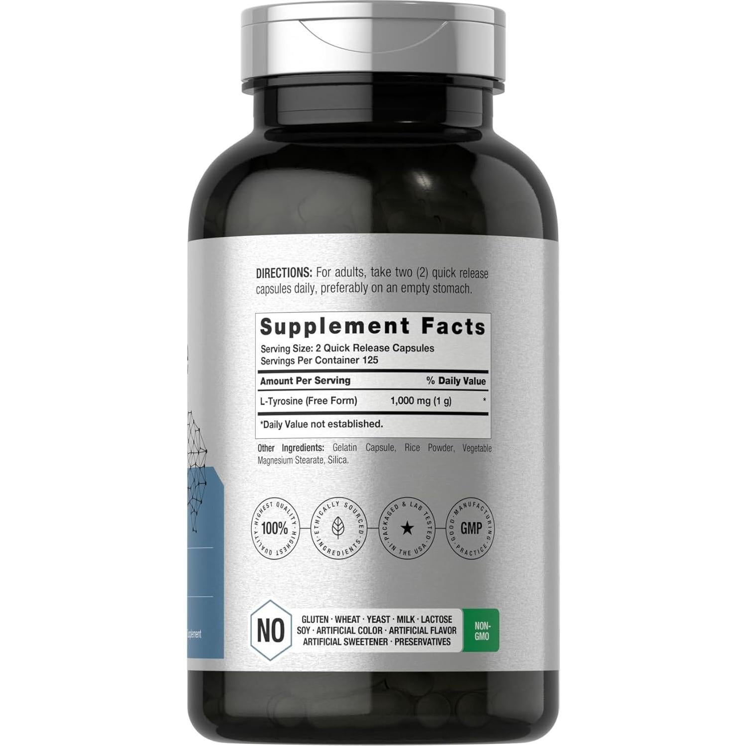 Suplemento L-Tirosina Horbäach 1000mg 250 Cápsulas Sin Gluten