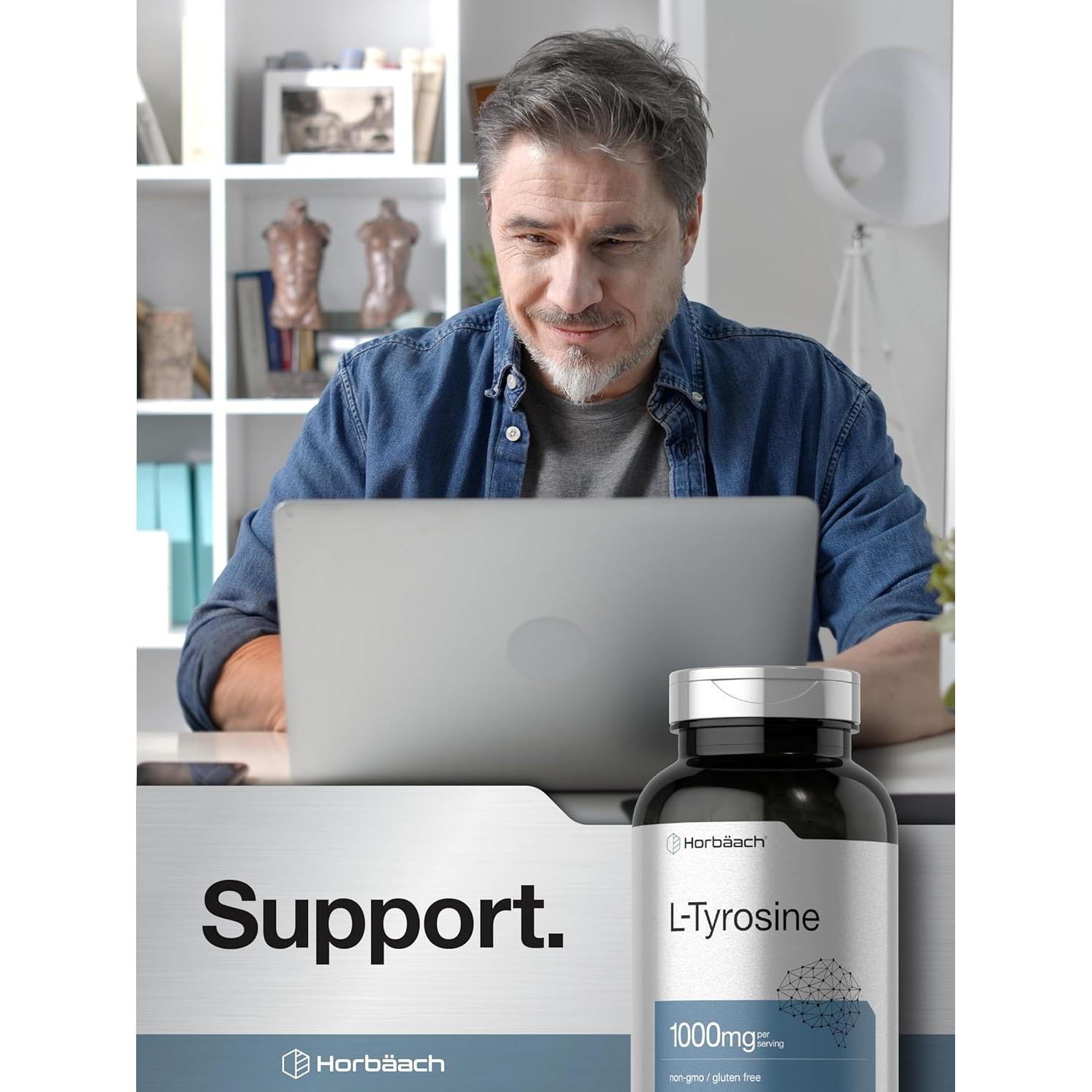 Suplemento L-Tirosina Horbäach 1000mg 250 Cápsulas Sin Gluten