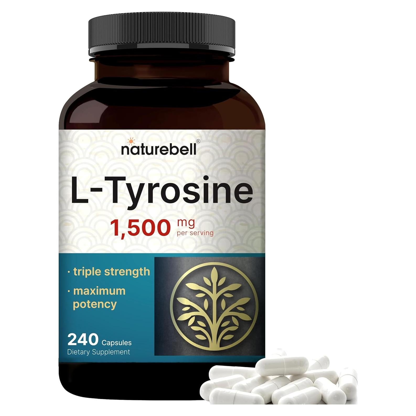 Suplemento L-Tirosina 1500mg NatureBell 240 Cápsulas Salud Cerebral