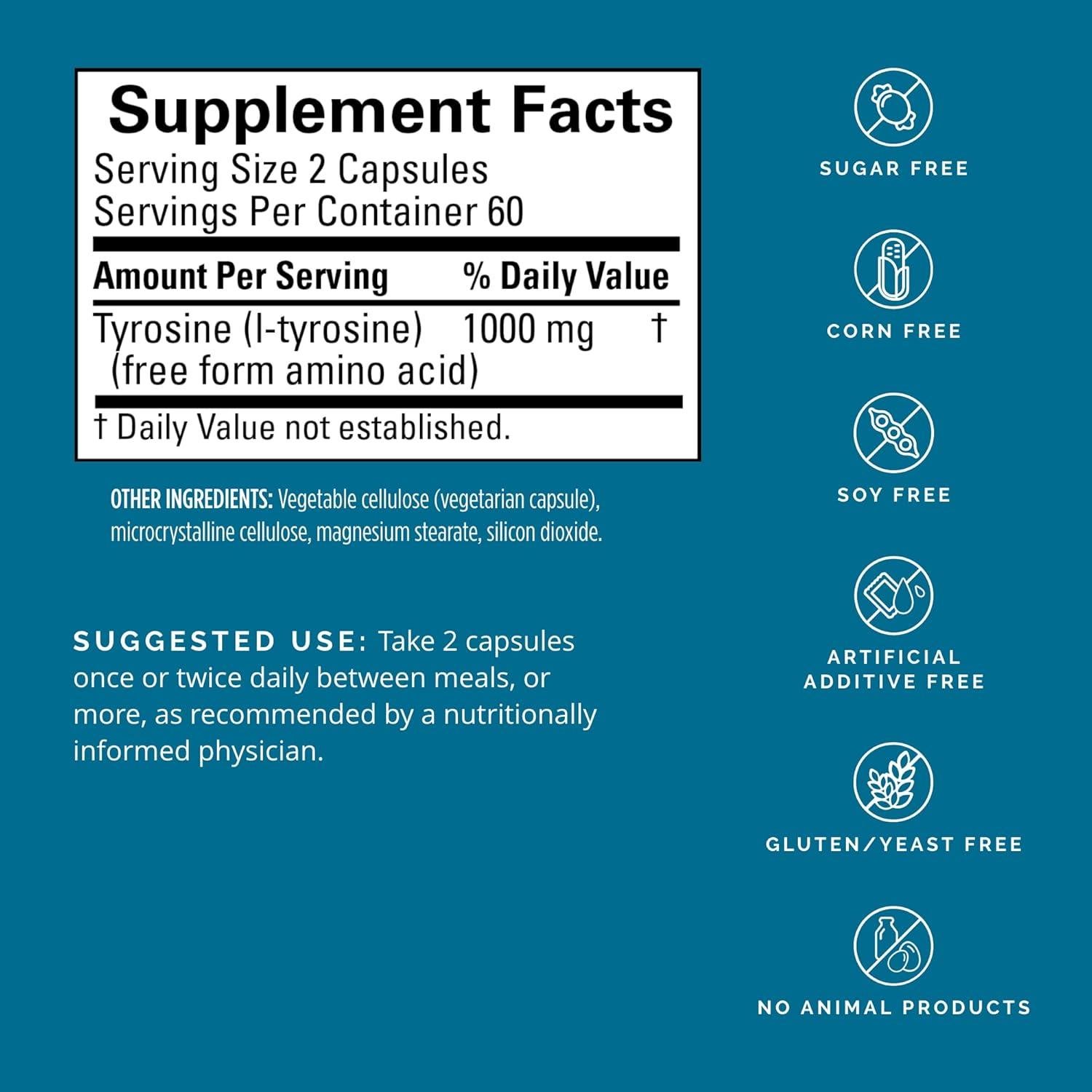 Suplemento de Tirosina BrainMD - 120 Cápsulas - Enfoque Mental