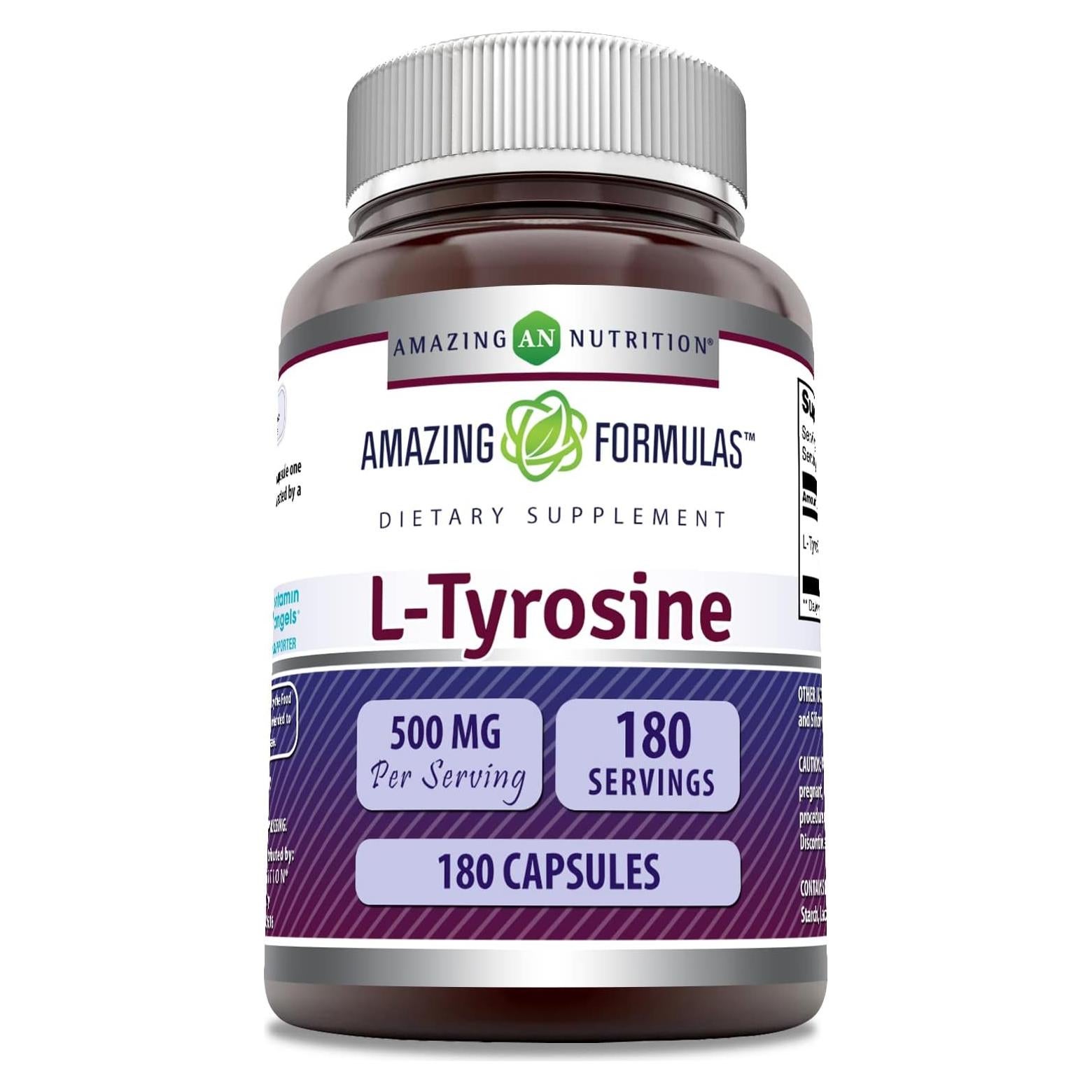 Suplemento L-Tirosina 500 Mg Nutrición Asombrosa 180 Cápsulas
