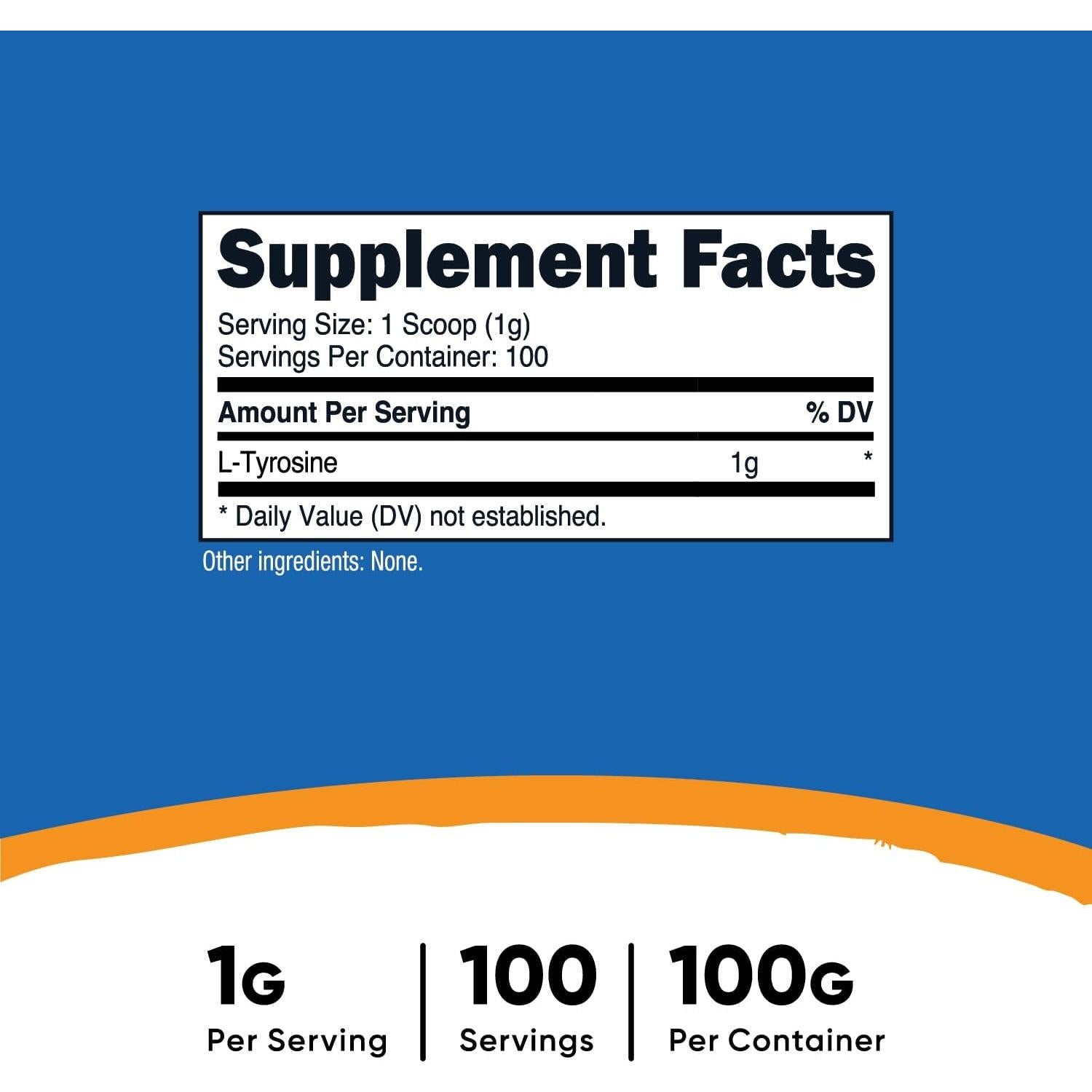 L-Tirosina en Polvo Nutricost 100g - 1g por Porción