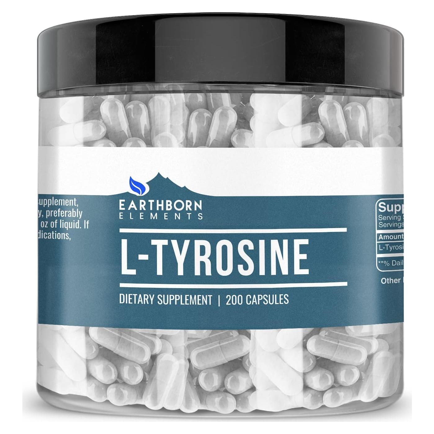 L-Tirosina Elementos de la Tierra 200 Cápsulas Puras Sin Aditivos