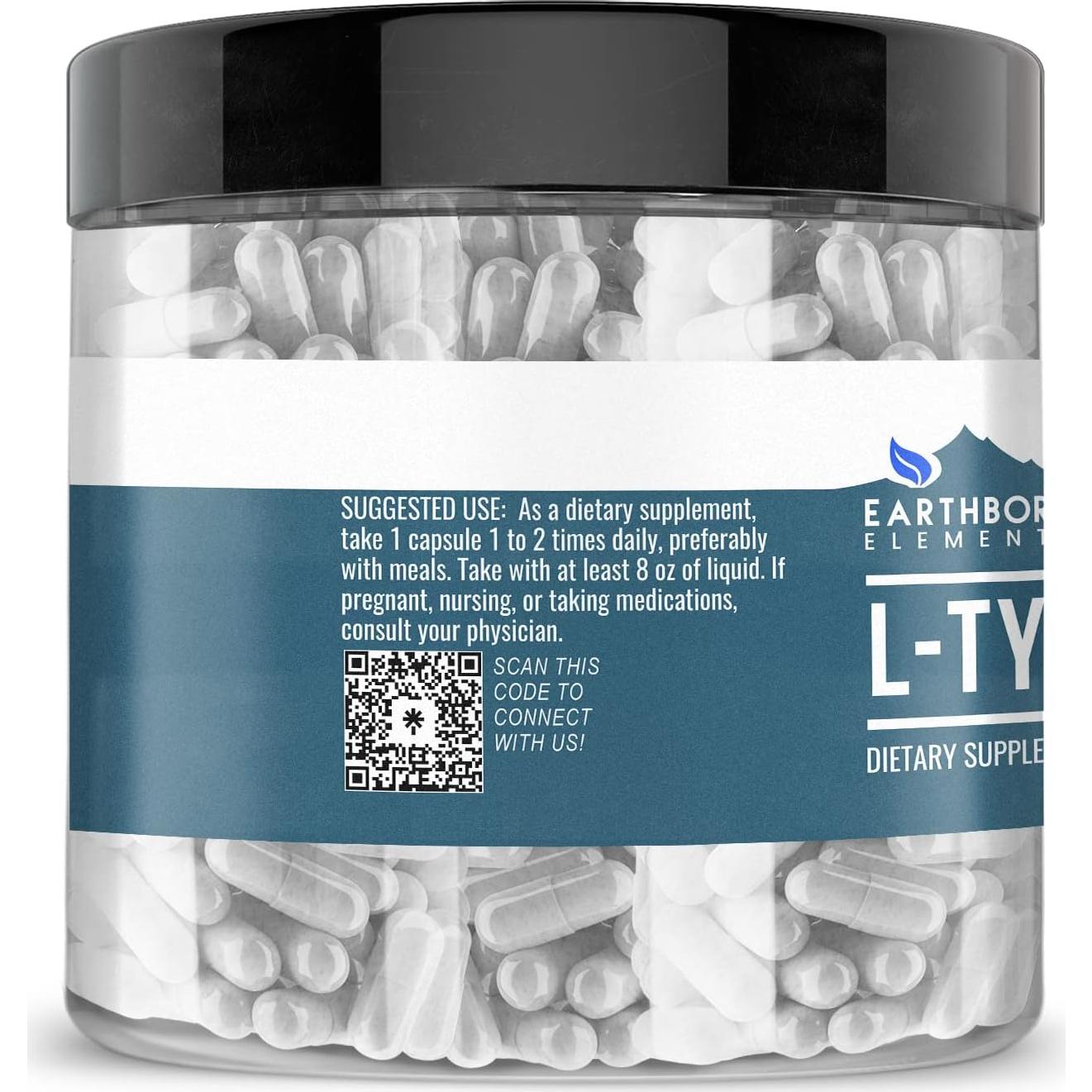 L-Tirosina Elementos de la Tierra 200 Cápsulas Puras Sin Aditivos