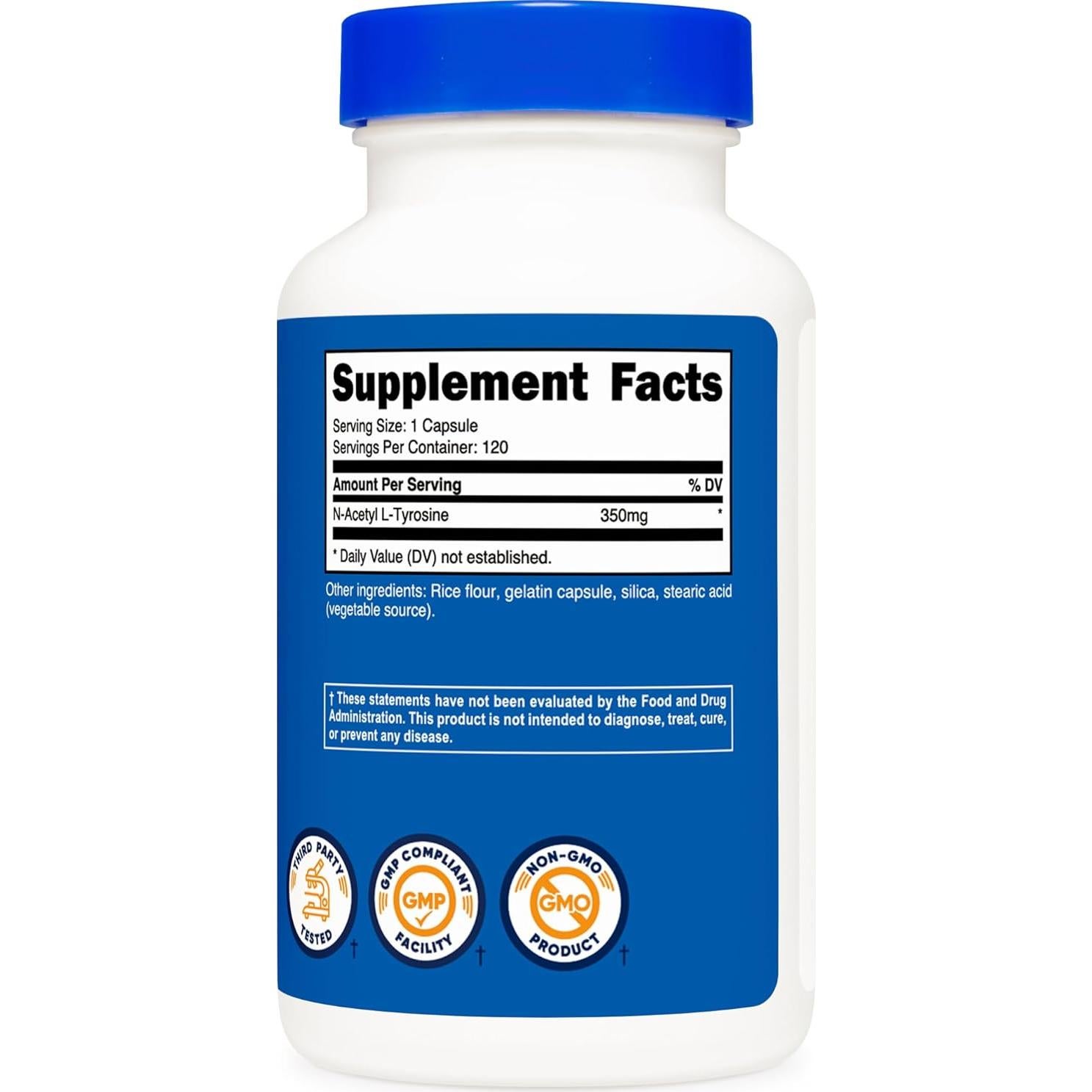 Nutricost N-Acetil L-Tirosina 350mg 120 Cápsulas Sin Gluten