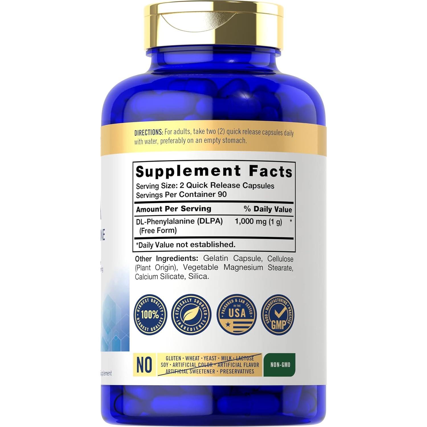 Cápsulas DL-Fenilalanina Carlyle 1000mg 180 Unidades Sin OGM