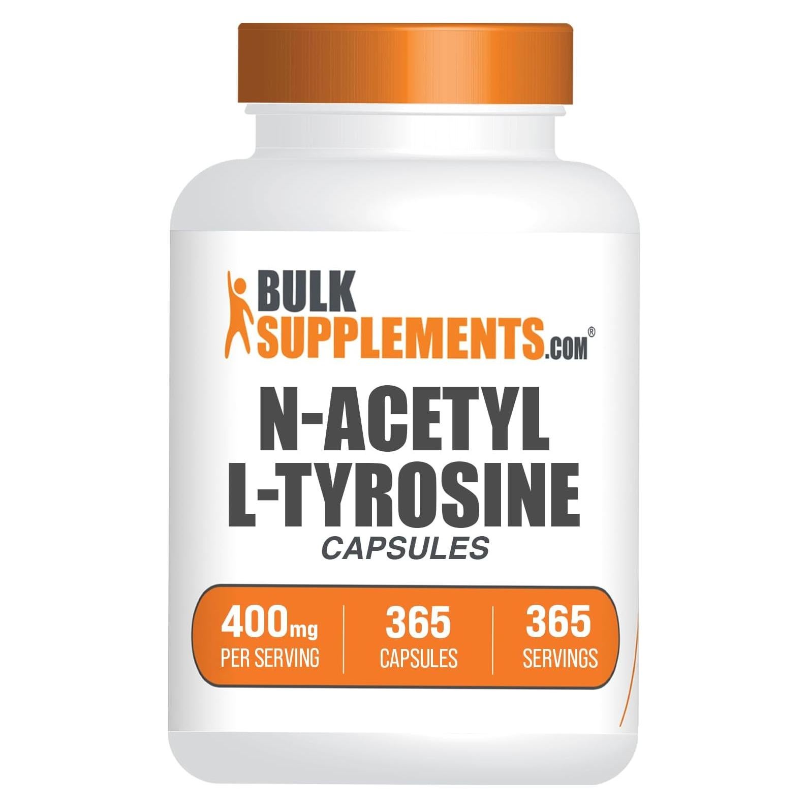 Cápsulas de N-Acetil L-Tirosina BulkSupplements 400mg - 365 Unidades