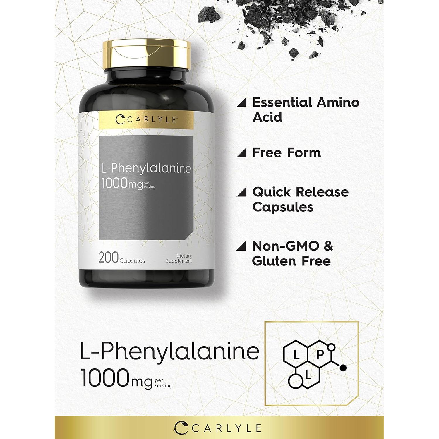 Suplemento L-Fenilalanina Carlyle 1000mg 200 Cápsulas Sin OGM