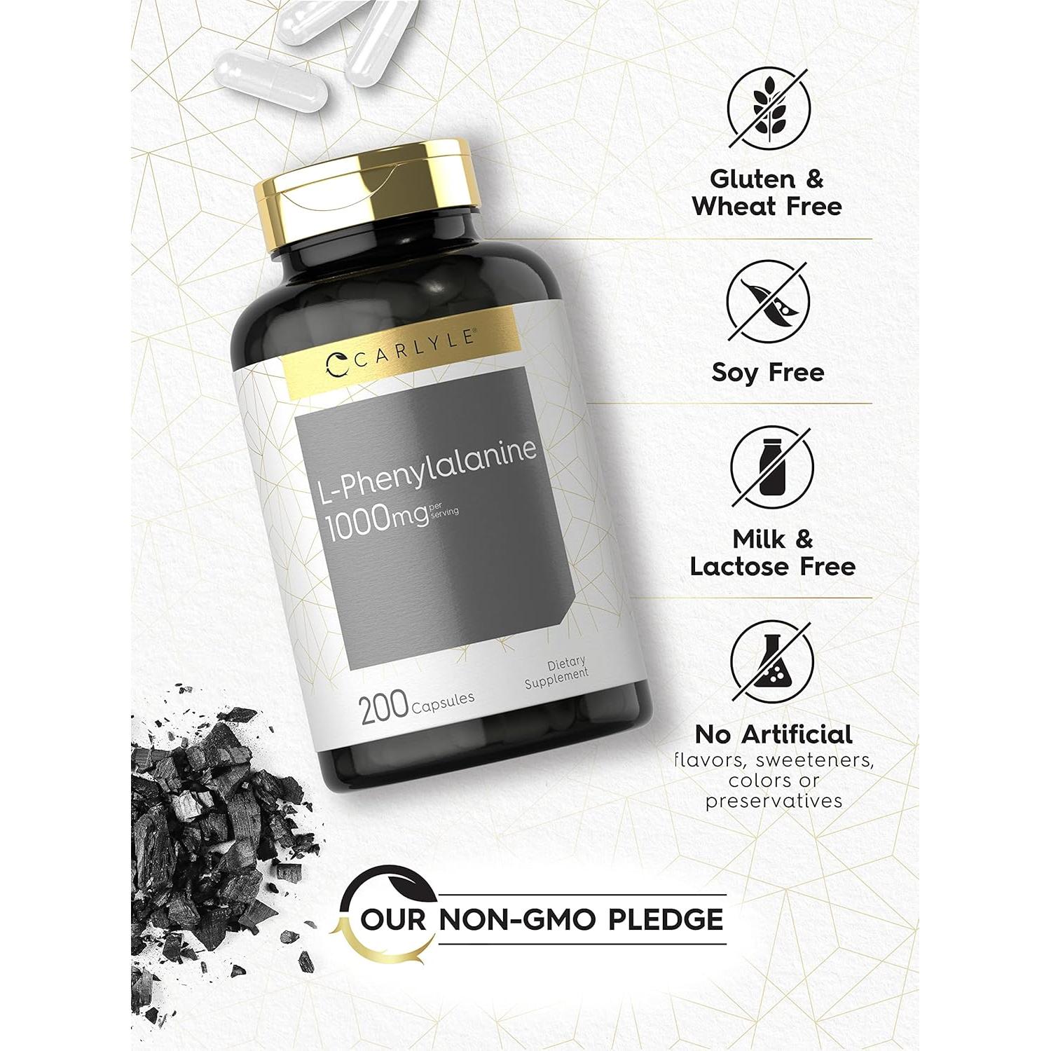 Suplemento L-Fenilalanina Carlyle 1000mg 200 Cápsulas Sin OGM
