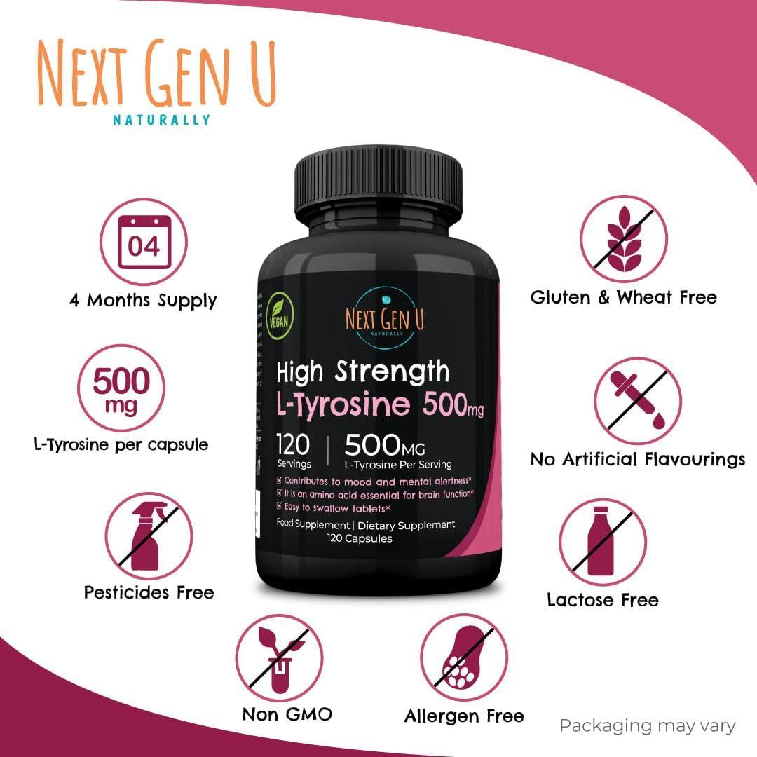 L-Tirosina 500 mg - 120 Cápsulas Veganas - Suplemento NGU