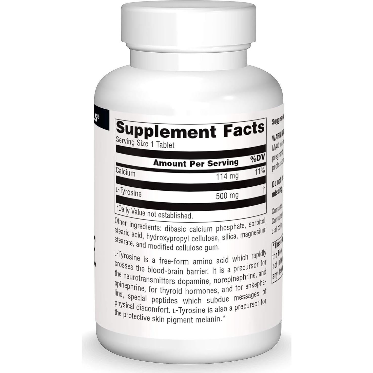 Suplemento L-Tirosina Source Naturals - 100 Tabletas