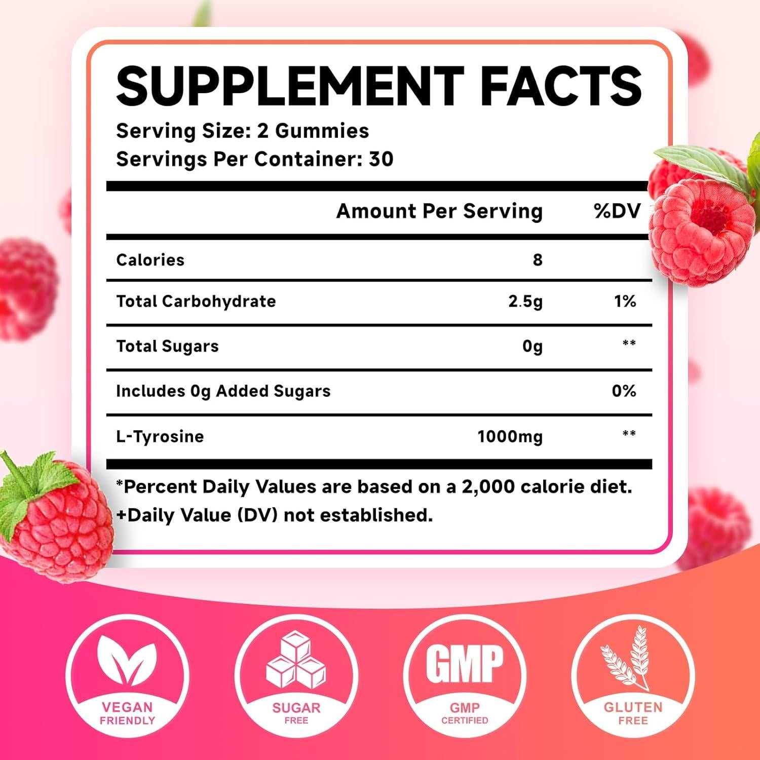 Gomitas de L-Tirosina 1000mg MEENCCD Sabor Frambuesa 60 Unidades