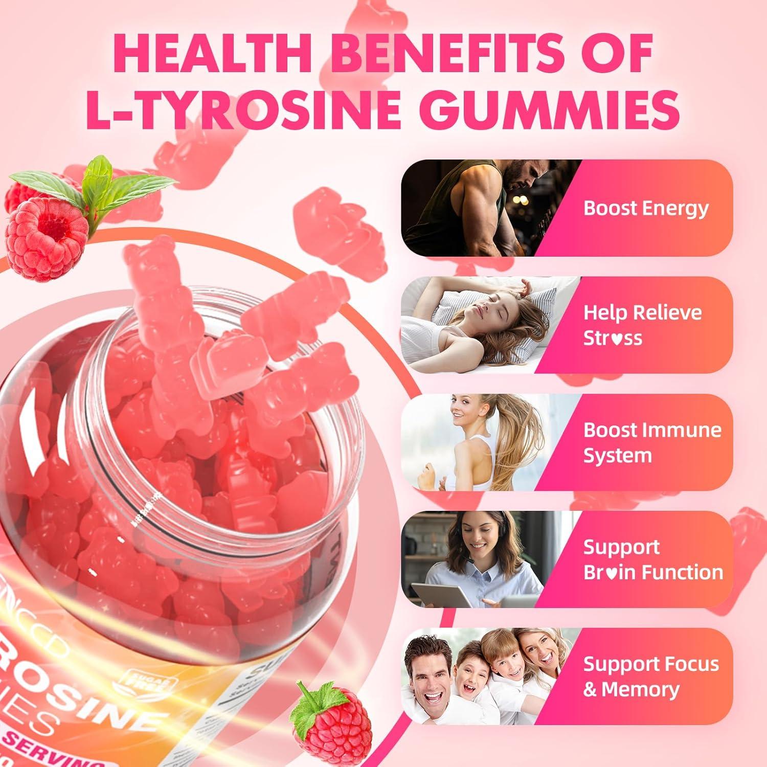 Gomitas de L-Tirosina 1000mg MEENCCD Sabor Frambuesa 60 Unidades