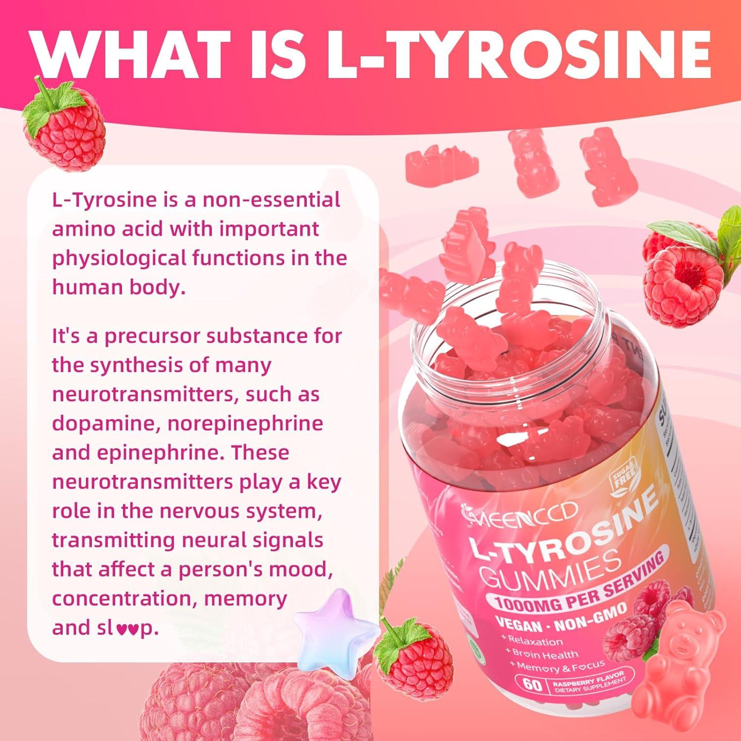 Gomitas de L-Tirosina 1000mg MEENCCD Sabor Frambuesa 60 Unidades
