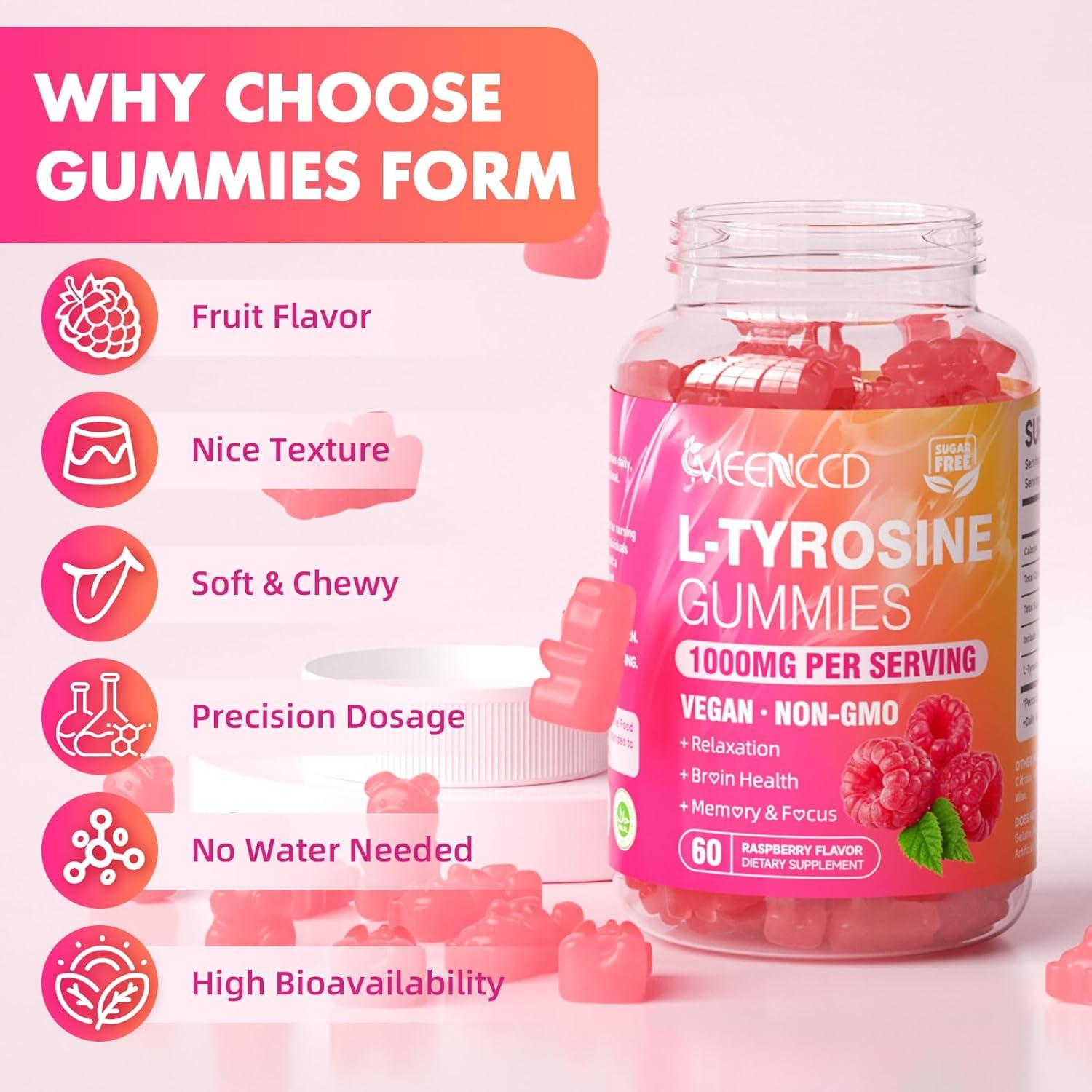 Gomitas de L-Tirosina 1000mg MEENCCD Sabor Frambuesa 60 Unidades