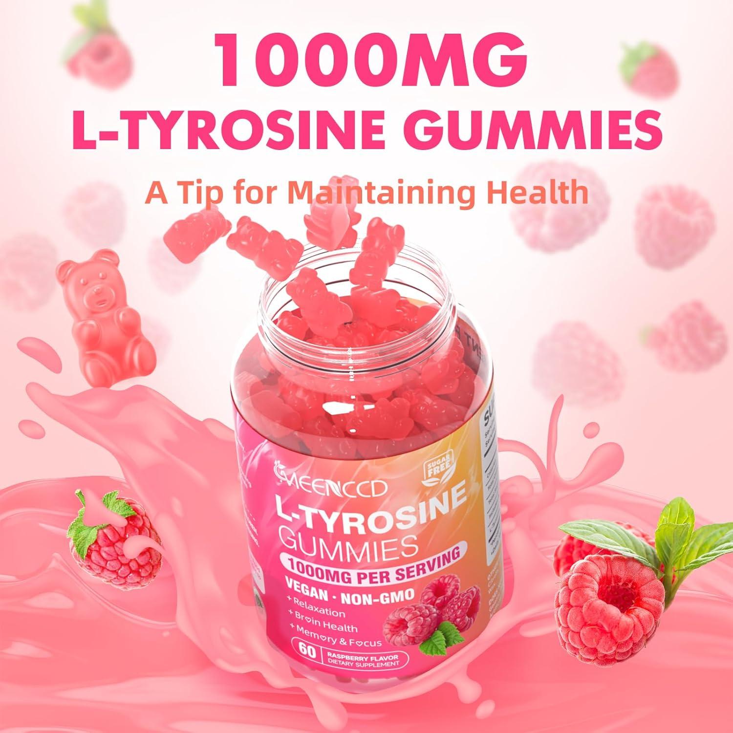 Gomitas de L-Tirosina 1000mg MEENCCD Sabor Frambuesa 60 Unidades