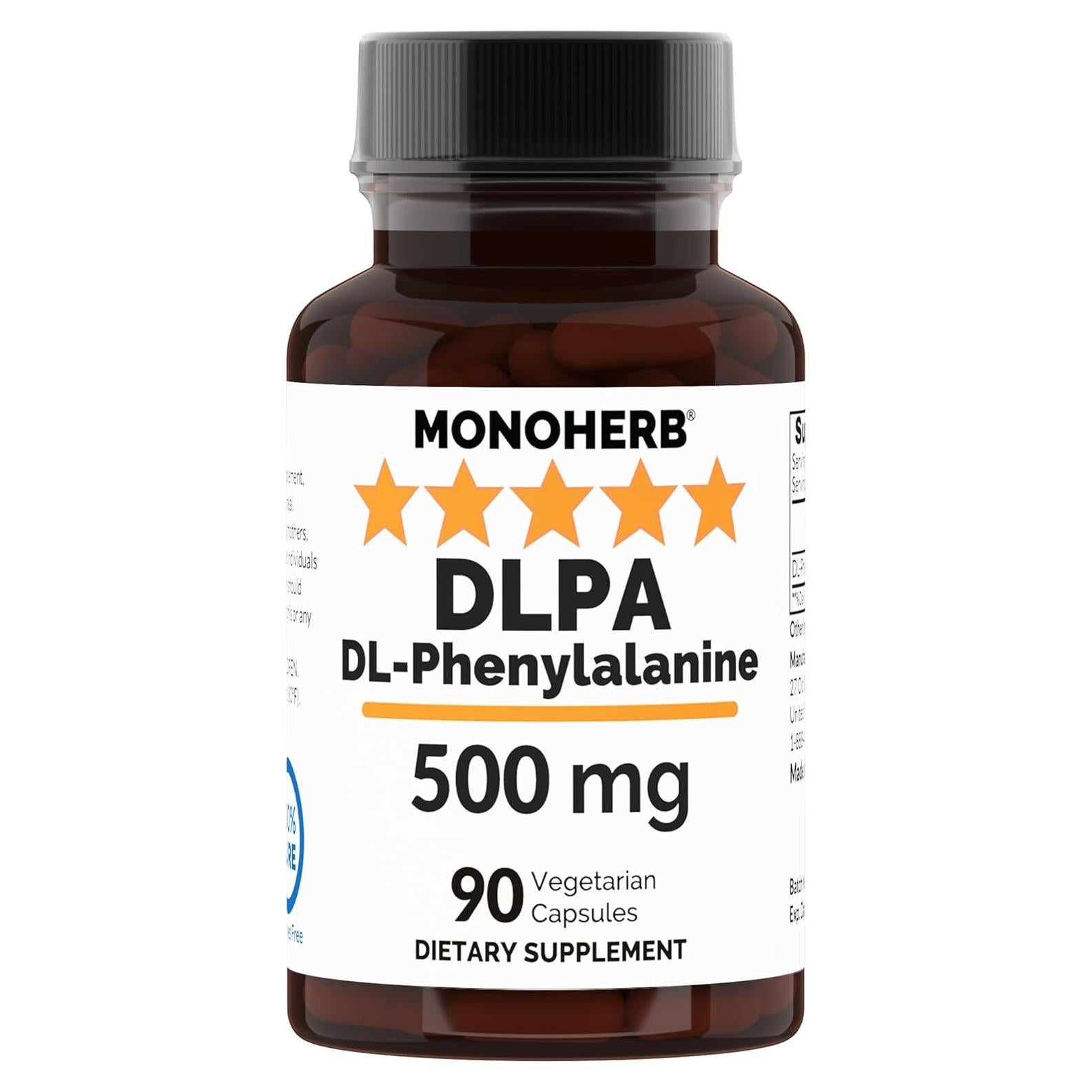 Suplemento DL-Fenilalanina 500 mg MONOHERB - 90 Cápsulas Veganas