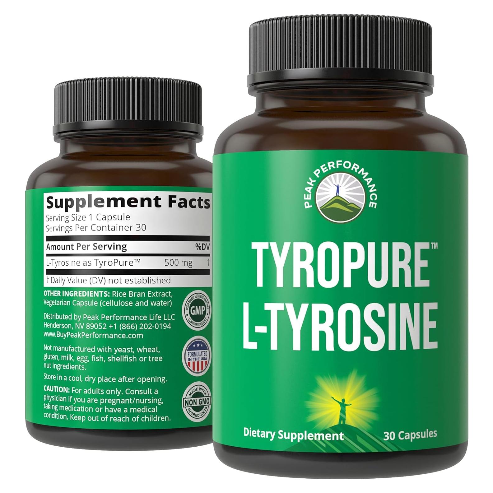 Suplemento L-Tirosina TyroPure Peak Performance 500 mg Vegano