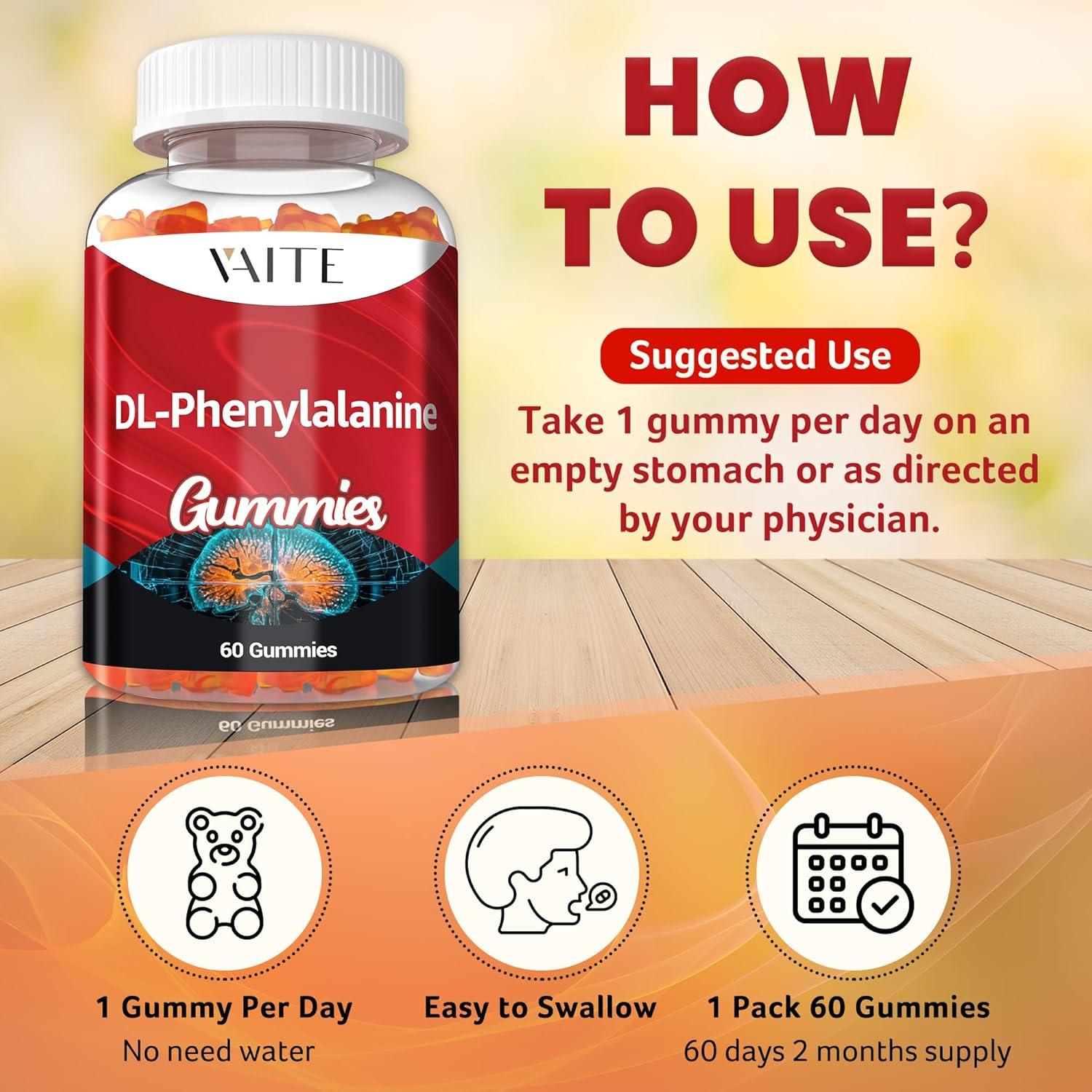 Gominolas DL-Fenilalanina 1000mg VAITE - 60 Unidades Sin Gluten