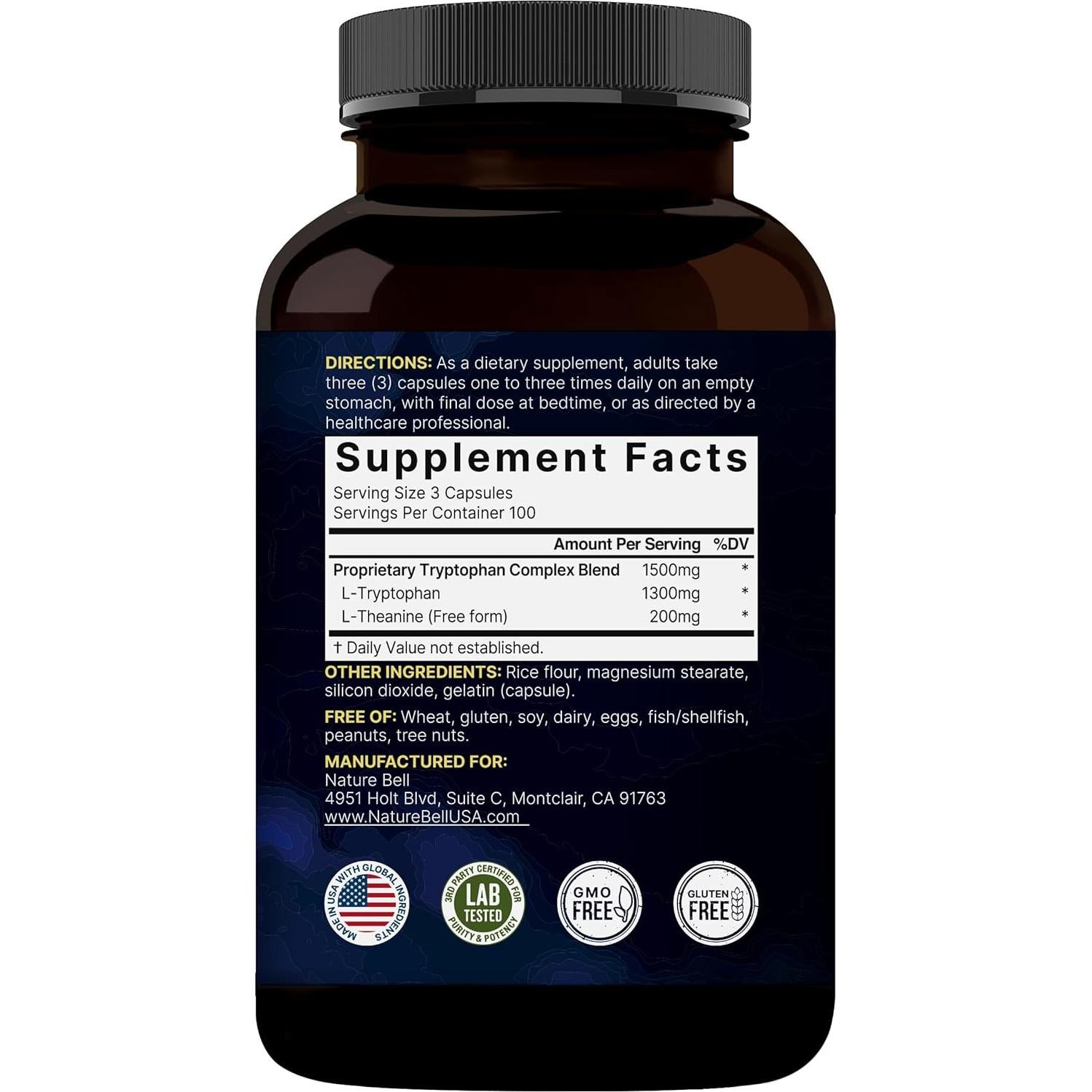 NatureBell L-Triptófano 1300mg + L-Teanina 200mg 300 Cápsulas