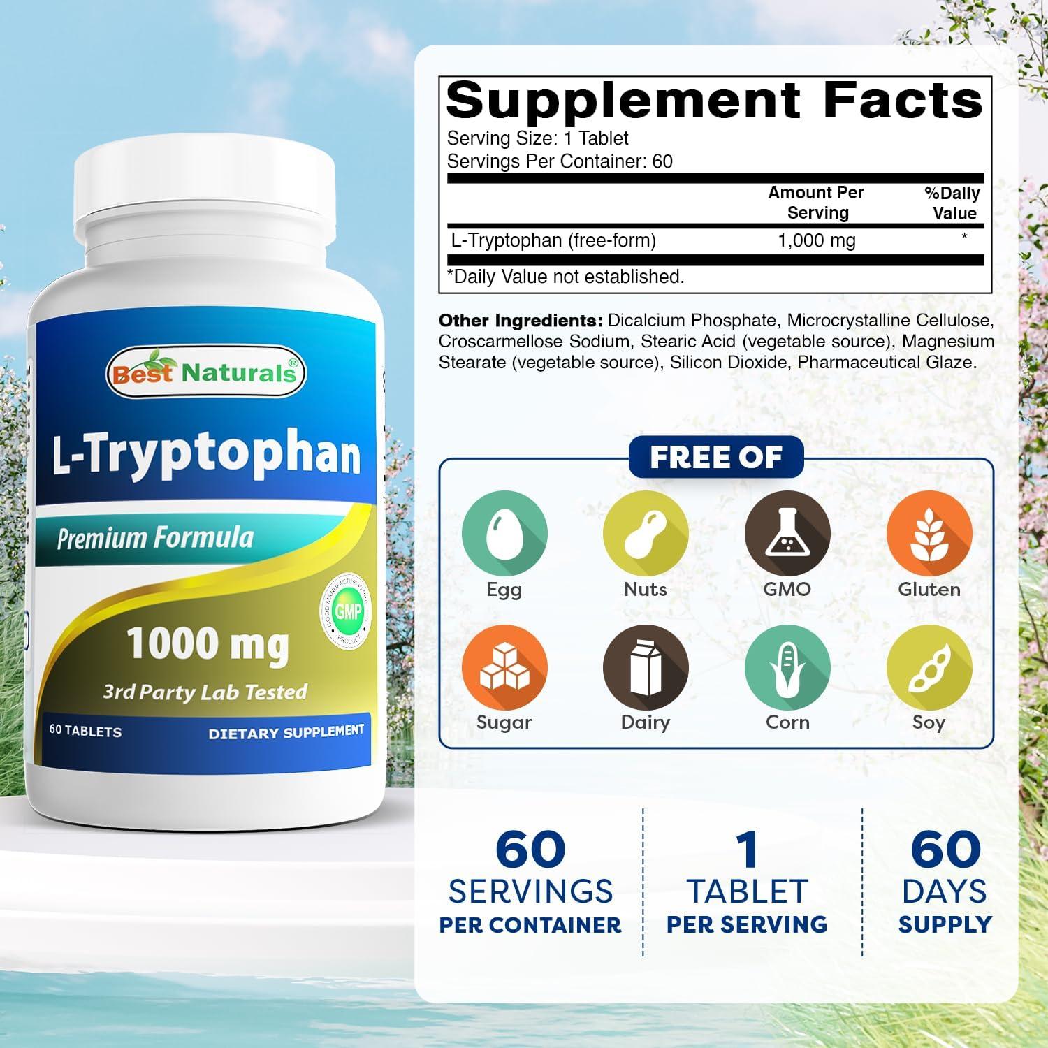 L-Triptófano 1000 mg Mejores Naturales 60 Tabletas