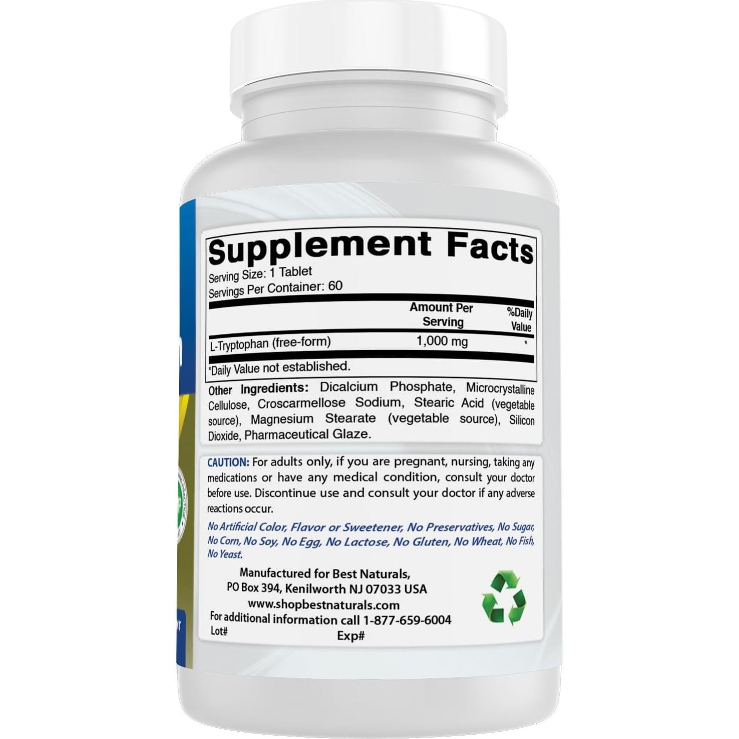 L-Triptófano 1000 mg Mejores Naturales 60 Tabletas