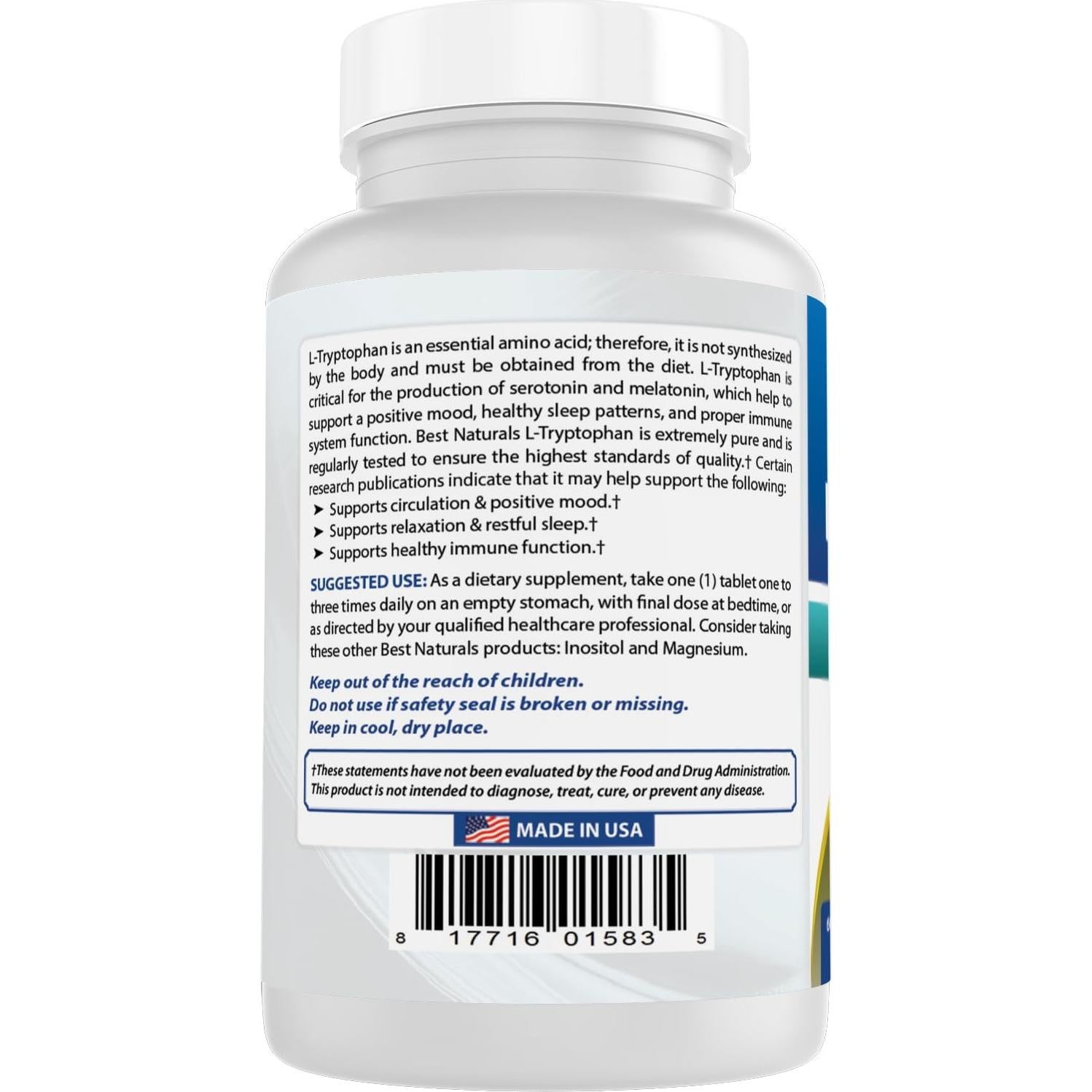 L-Triptófano 1000 mg Mejores Naturales 60 Tabletas