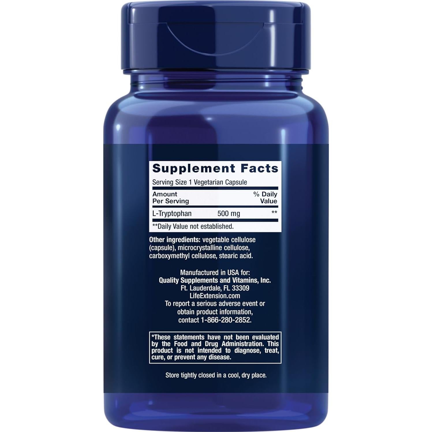 L-Triptófano Life Extension 500 mg 90 Cápsulas Vegetarianas