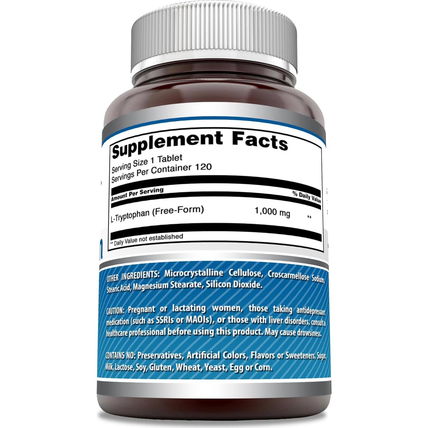 Suplemento L-Triptófano 1000mg Nutrición Asombrosa 120 Tabletas