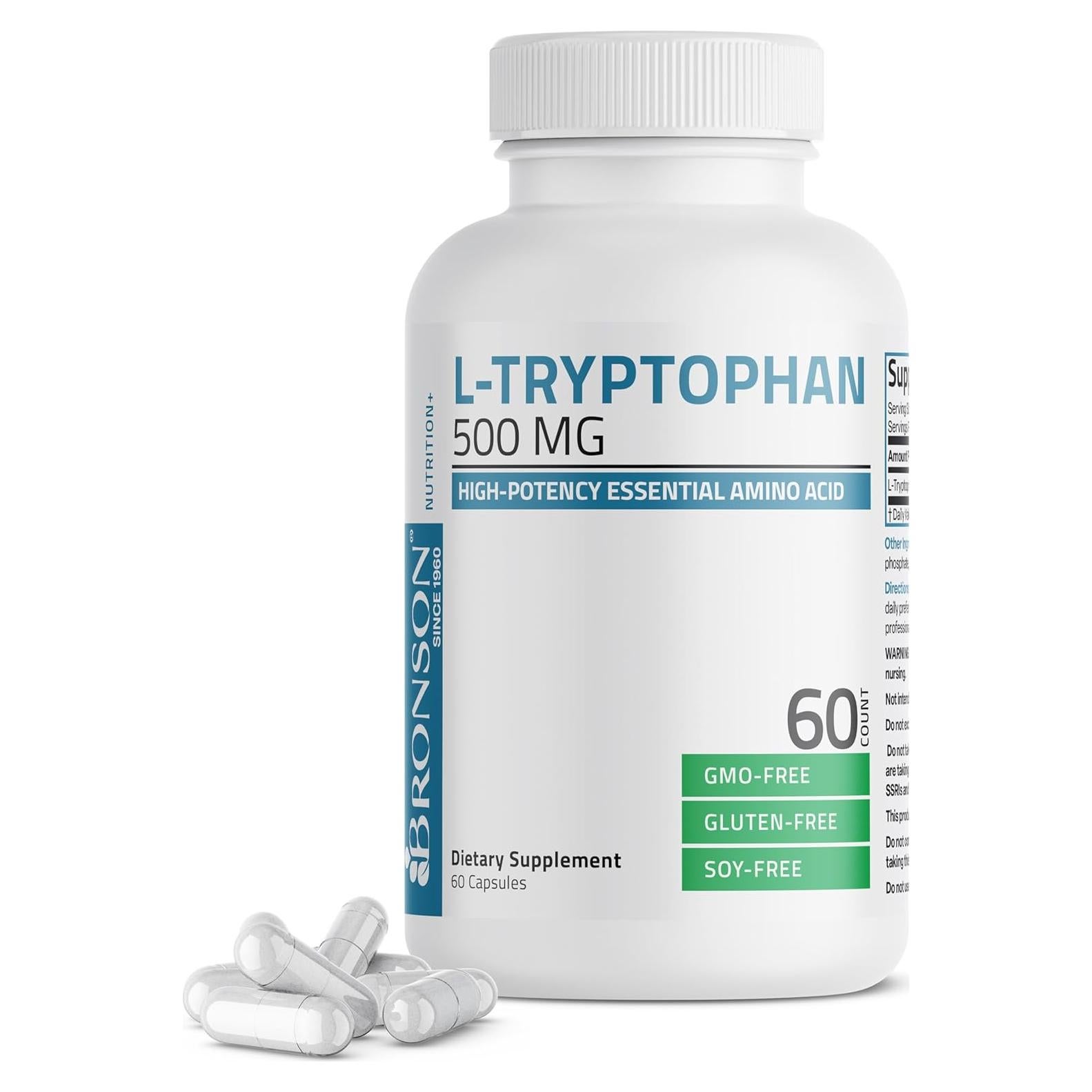 Bronson L-Triptófano 500 MG Alta Potencia 60 Cápsulas