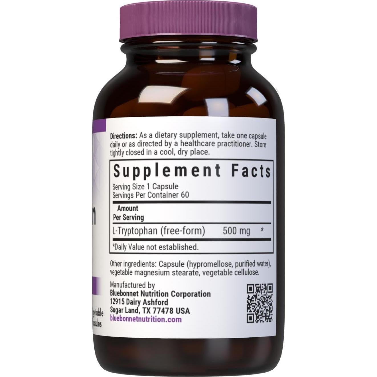 L-Triptófano 500mg Bluebonnet 60 Cápsulas Vegetales Vegano