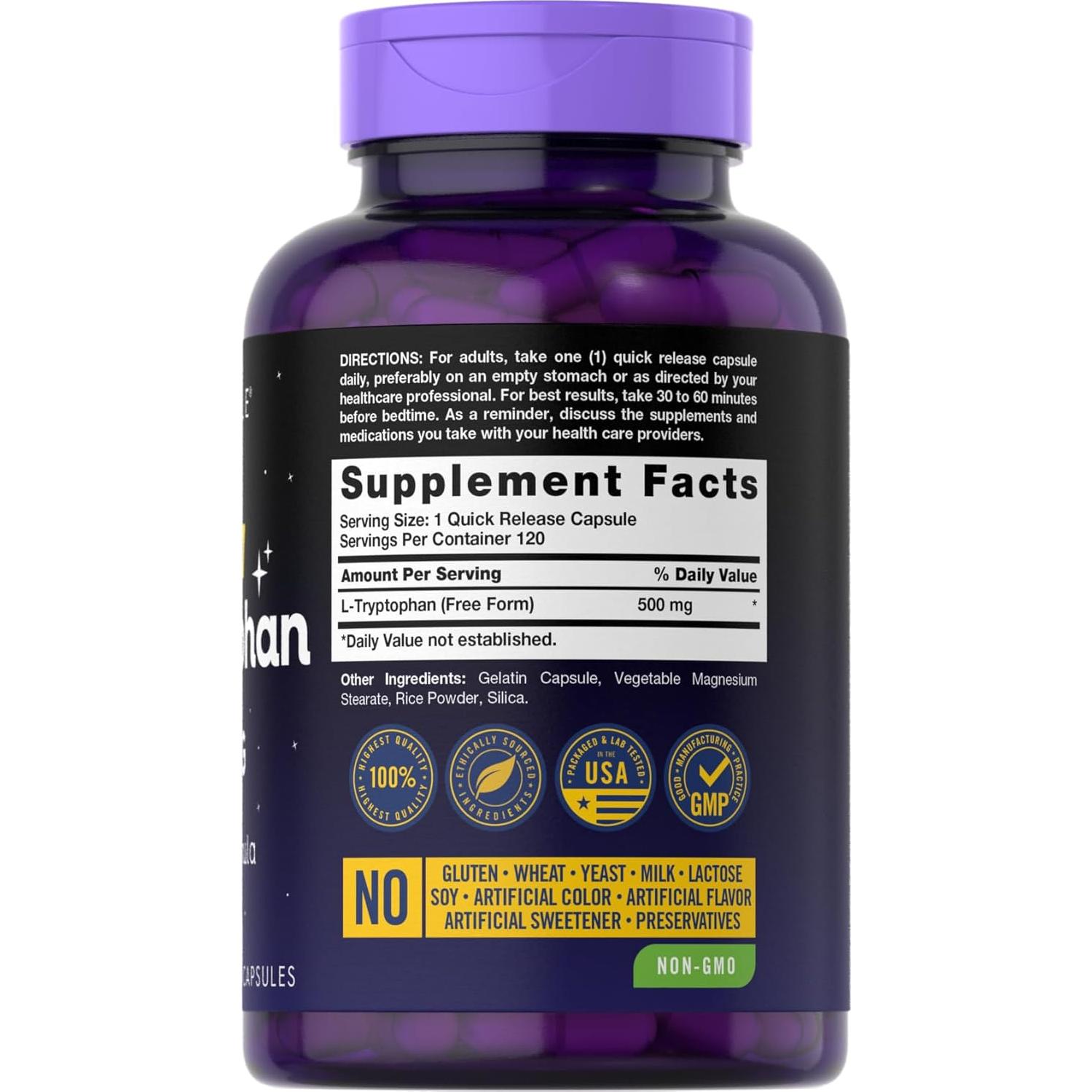 Carlyle L-Triptófano 500mg | 120 Cápsulas | Suplemento Aminoácidos