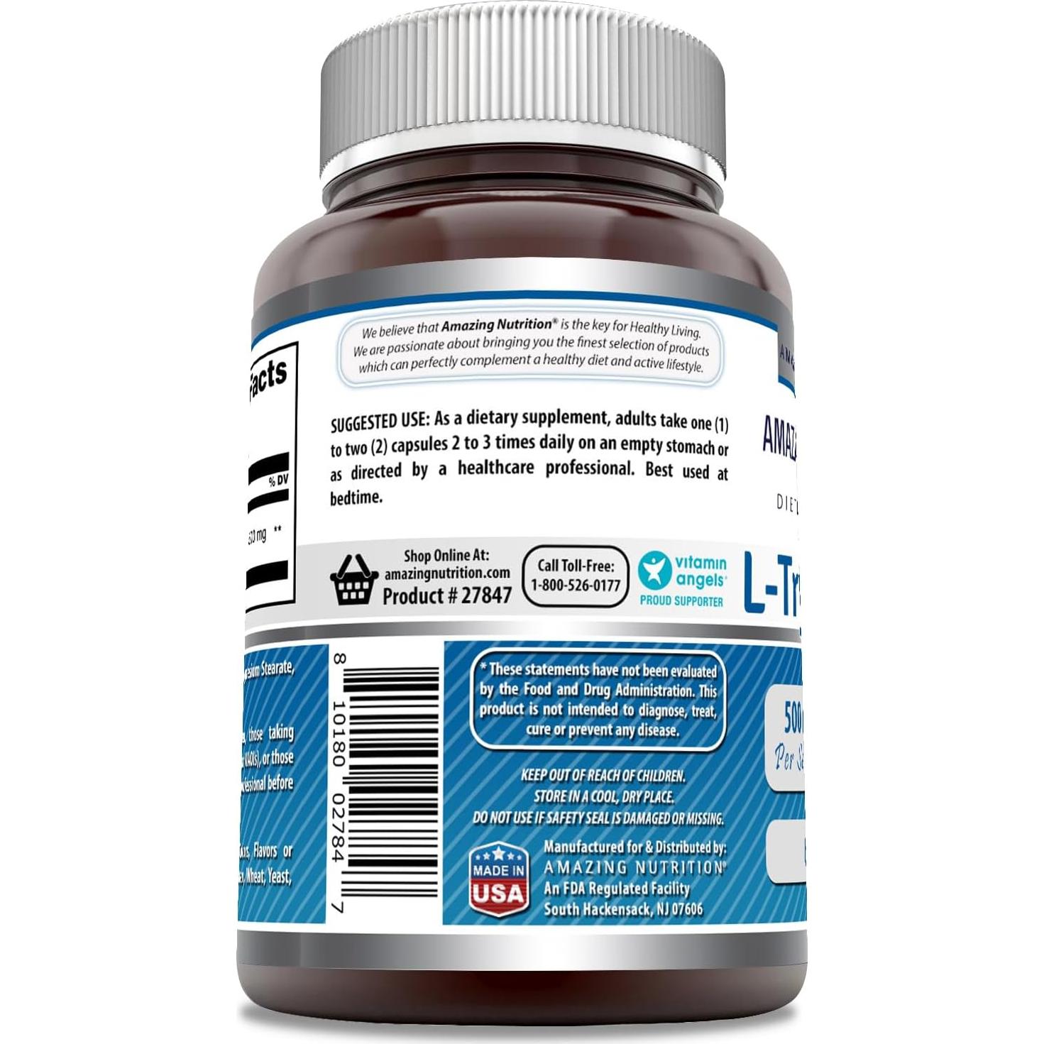 Suplemento L-Triptófano 500 Mg Fórmulas Asombrosas 60 Cápsulas