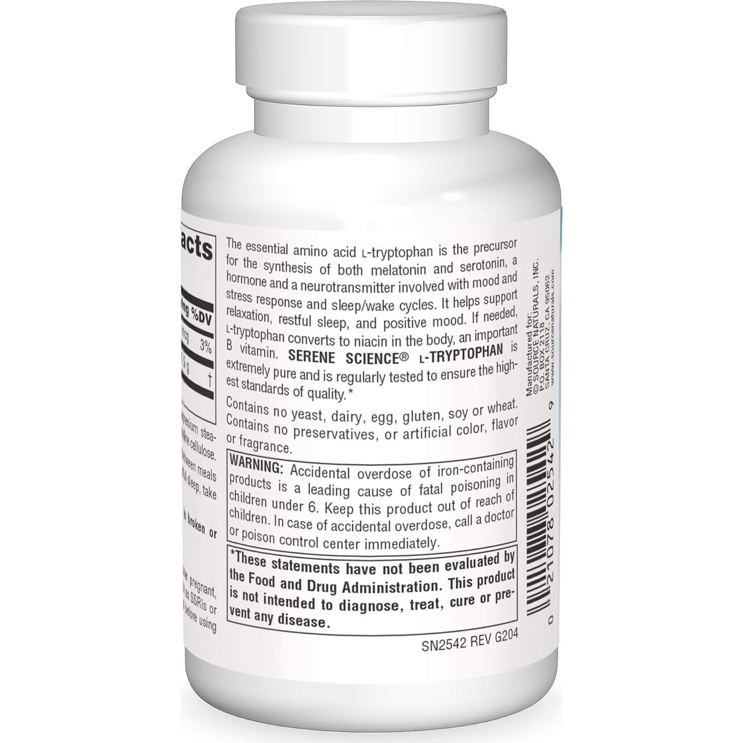 L-Triptófano 500 mg Source Naturals - 60 Cápsulas