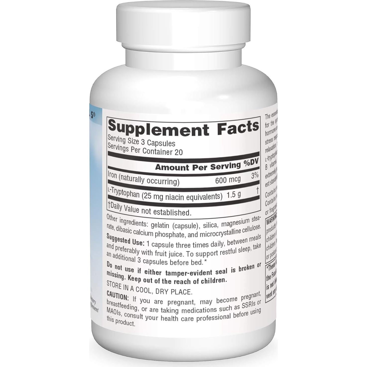 L-Triptófano 500 mg Source Naturals - 60 Cápsulas