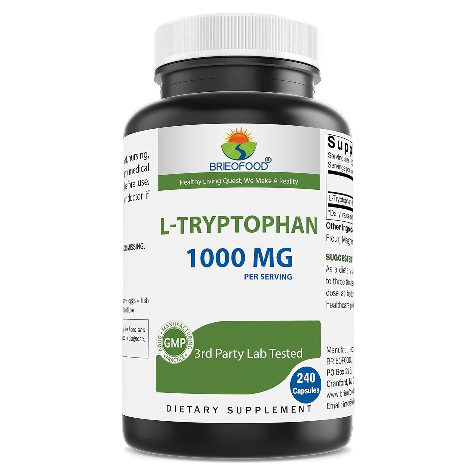 Brieofood L-Triptófano 1000mg - 240 Cápsulas - Apoyo Estado de Ánimo